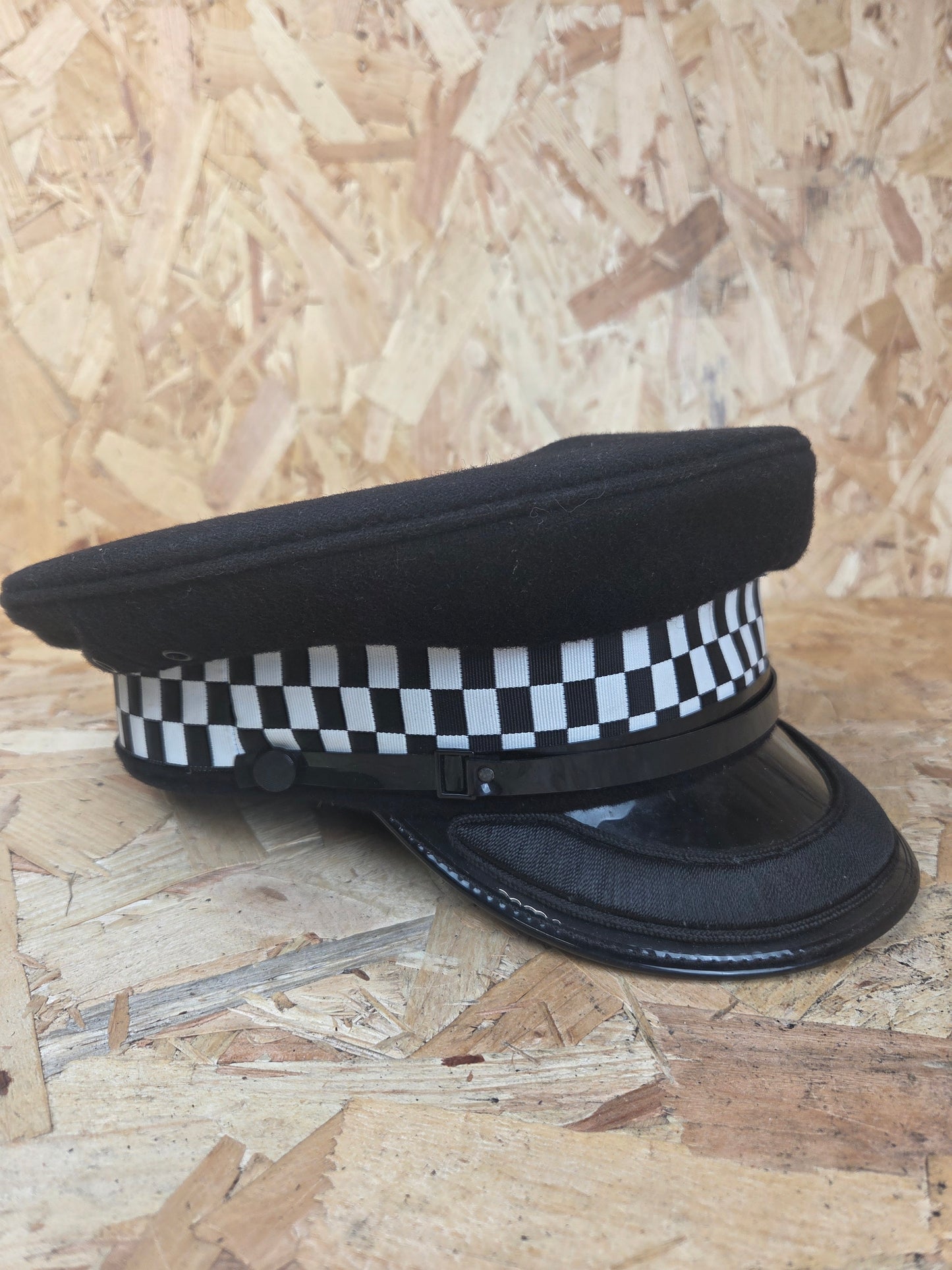 British Police Chief Inspector Peaked Cap Black Embroider Peak Black and White Band Hat