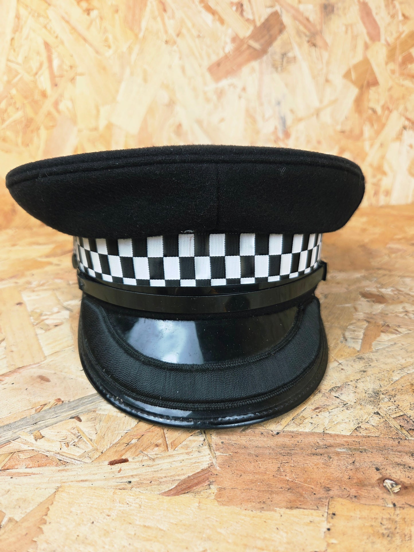 British Police Chief Inspector Peaked Cap Black Embroider Peak Black and White Band Hat
