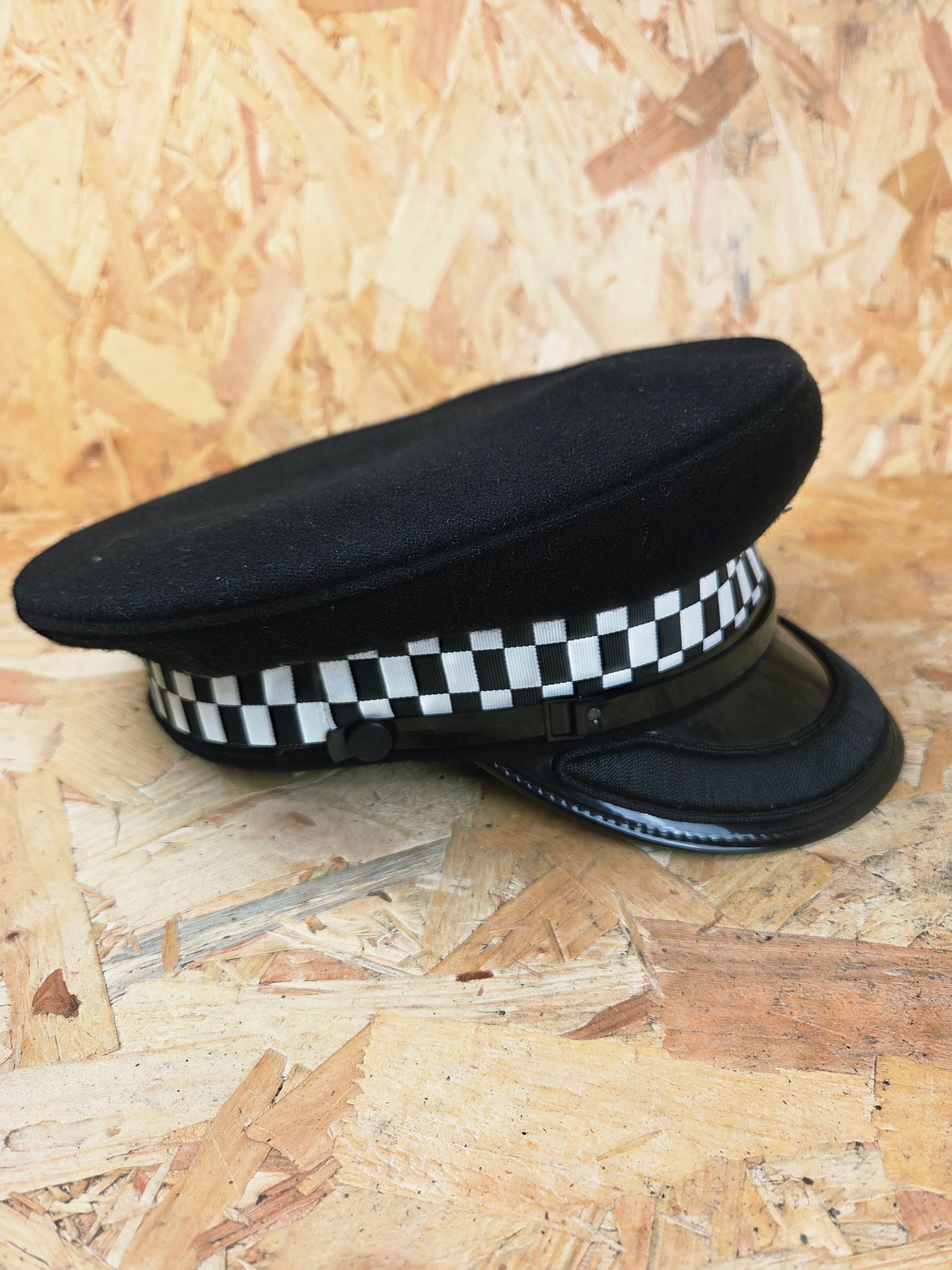 British Police Chief Inspector Peaked Cap Black Embroider Peak Black and White Band Hat