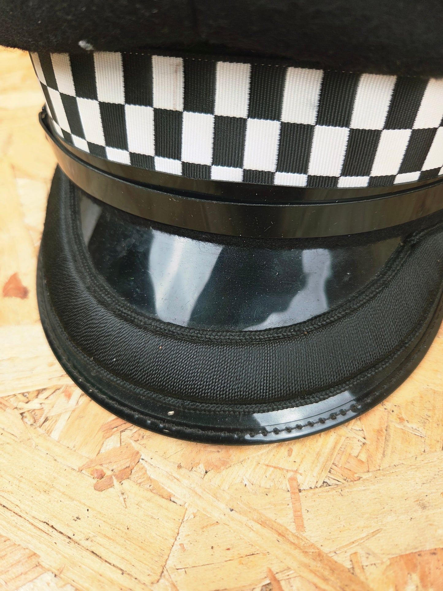 British Police Chief Inspector Peaked Cap Black Embroider Peak Black and White Band Hat