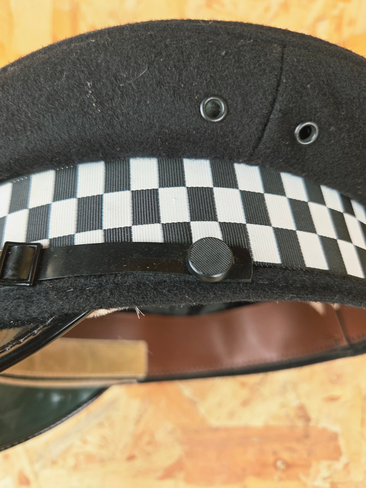 British Police Chief Inspector Peaked Cap Black Embroider Peak Black and White Band Hat