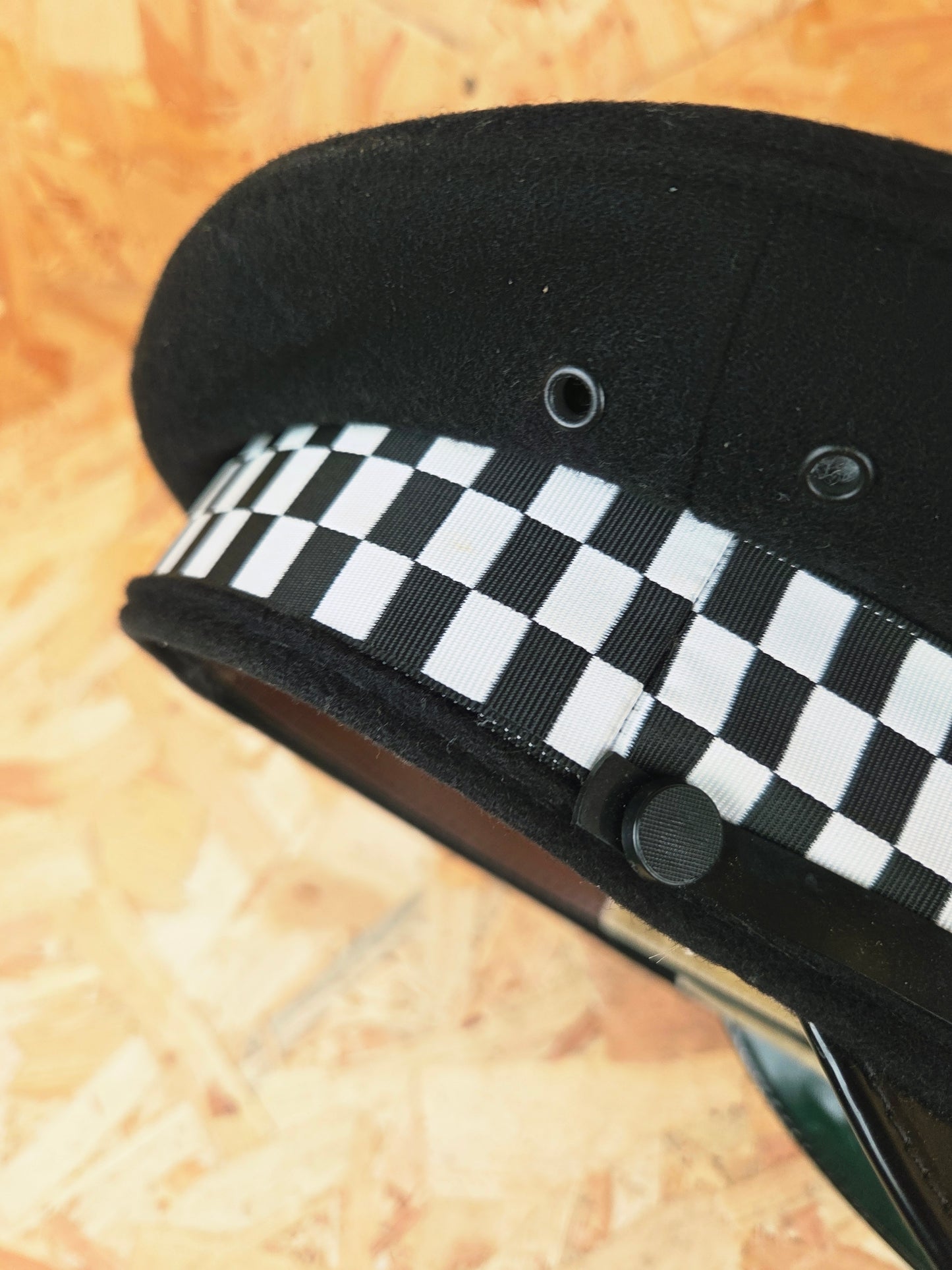 British Police Chief Inspector Peaked Cap Black Embroider Peak Black and White Band Hat