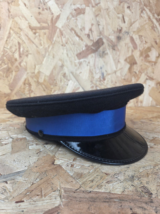 British Police PCSO Black Peaked Cap Royal Blue Band Bobby Hat Community Support Officer Fancy Dress