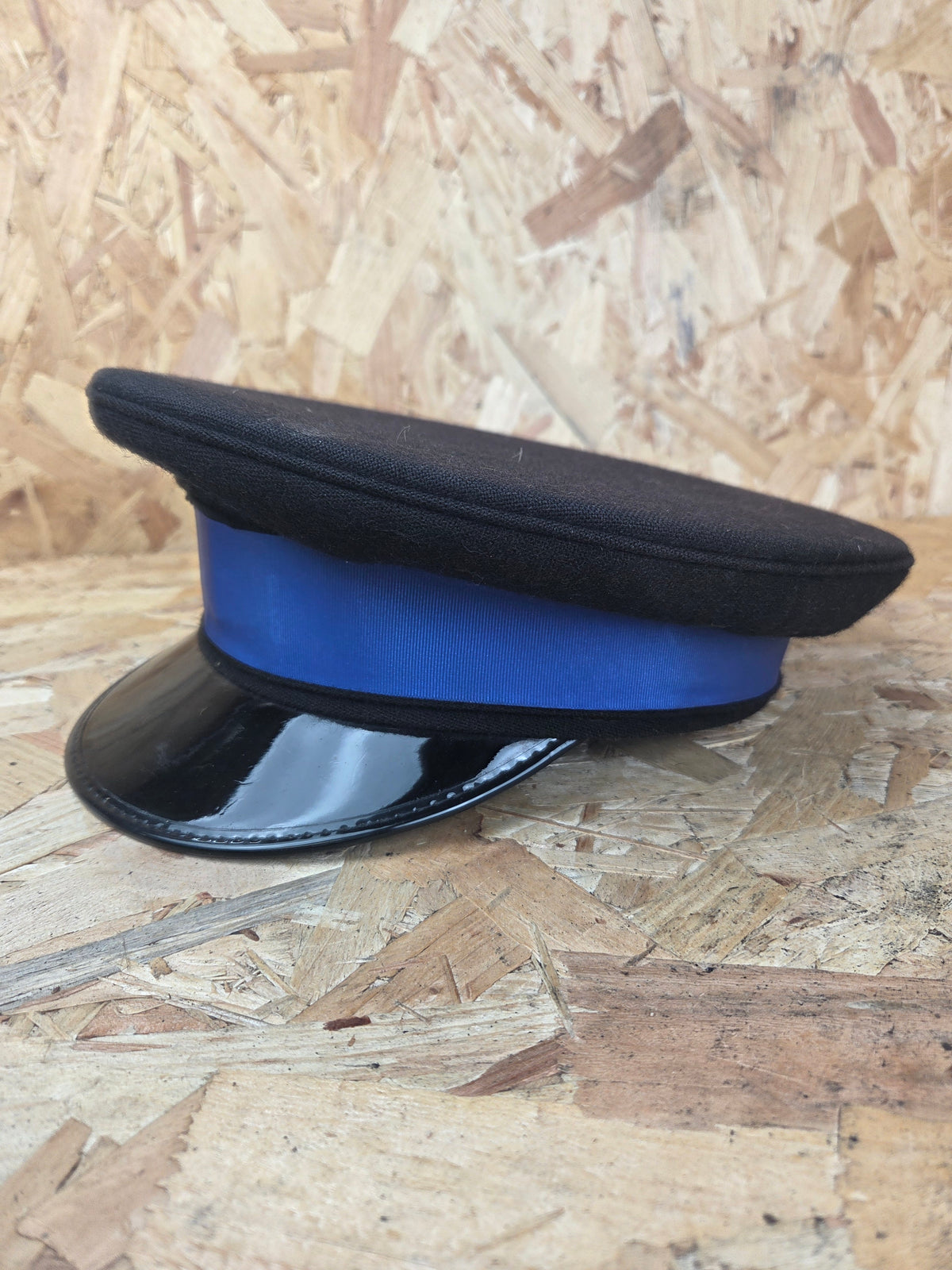 British Police PCSO Black Peaked Cap - Royal Blue Band