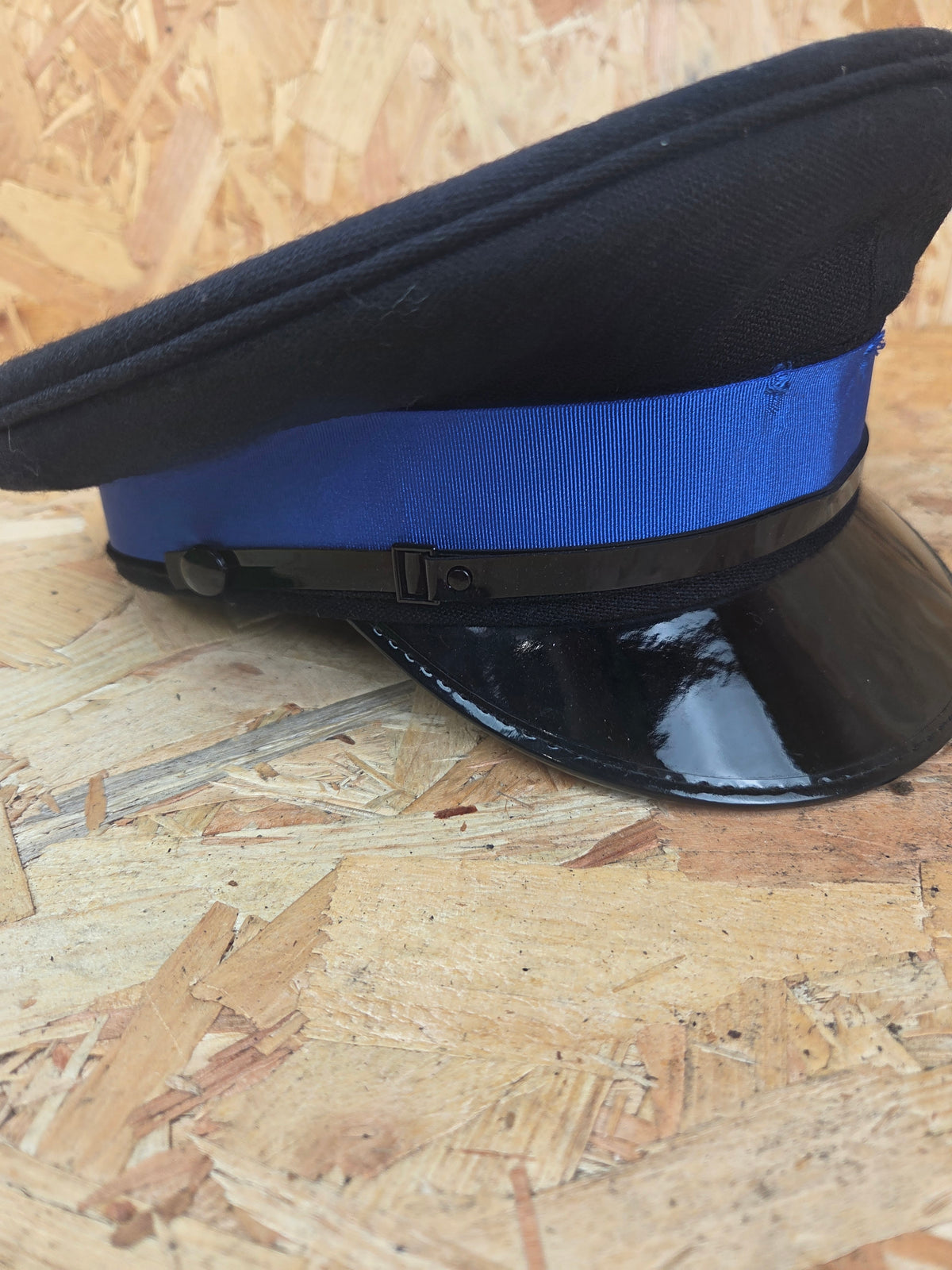 British Police PCSO Black Peaked Cap - Royal Blue Band