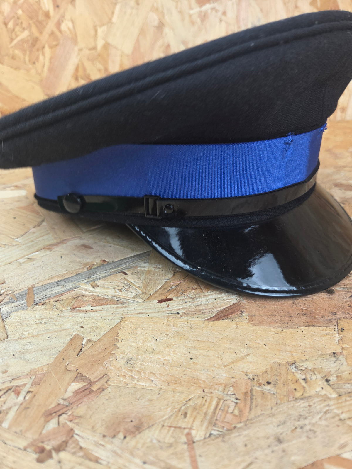 British Police PCSO Black Peaked Cap - Royal Blue Band