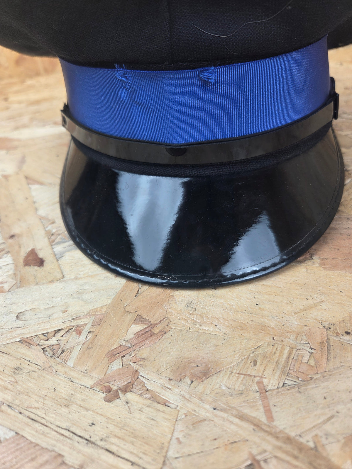 British Police PCSO Black Peaked Cap - Royal Blue Band