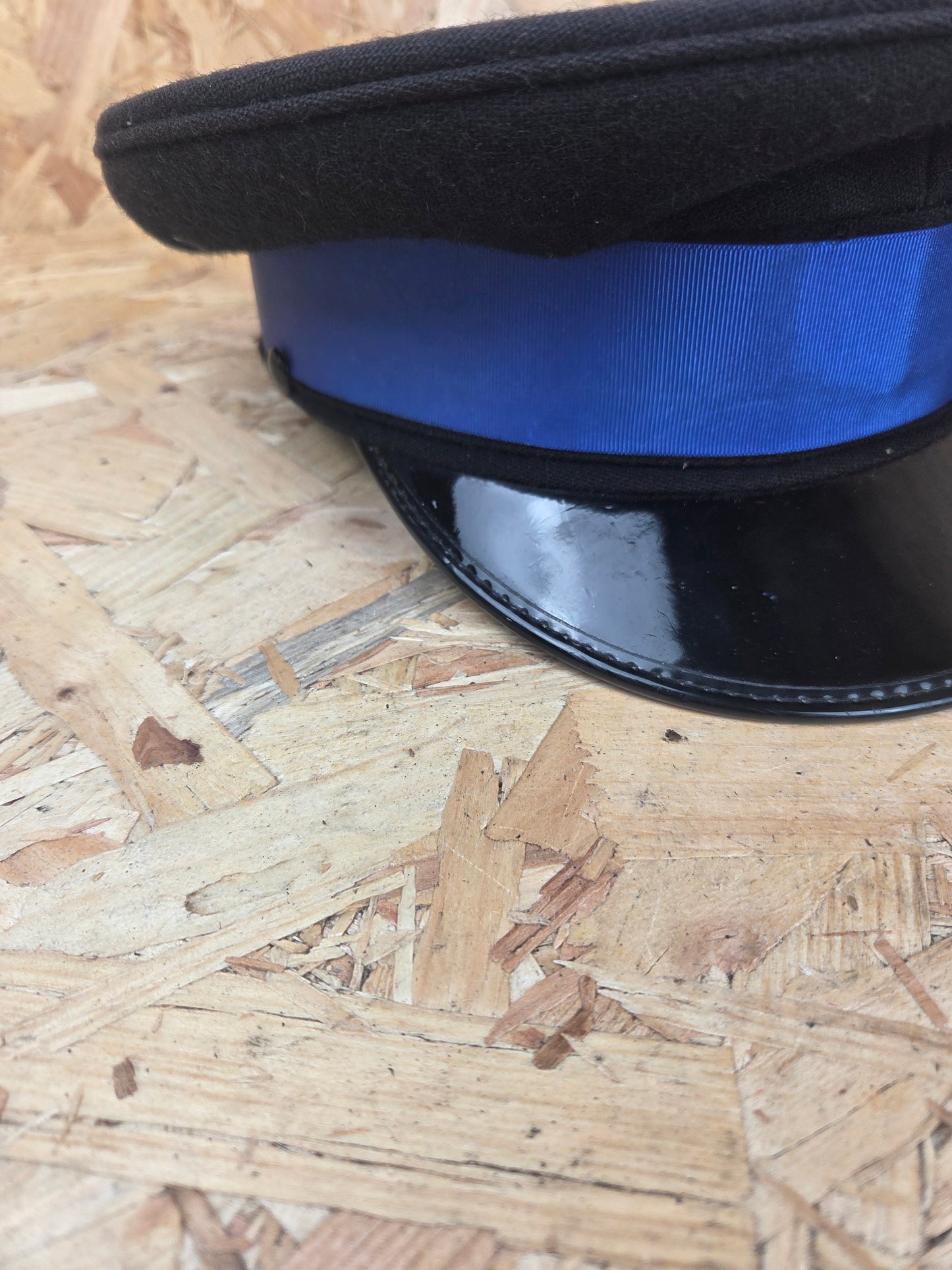 British Police PCSO Black Peaked Cap - Royal Blue Band