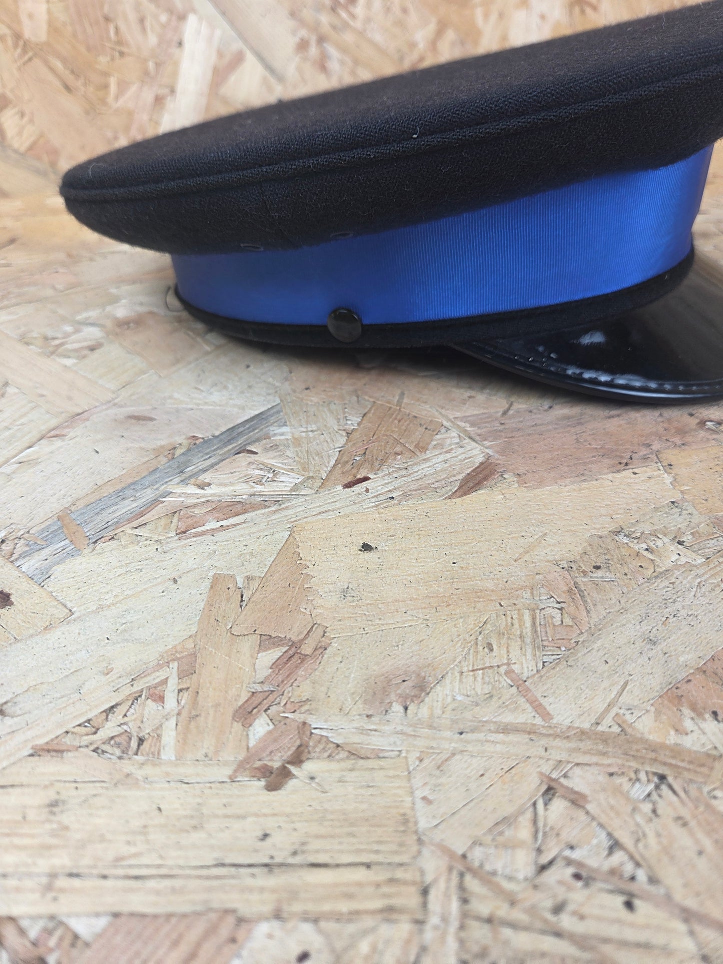 British Police PCSO Black Peaked Cap - Royal Blue Band