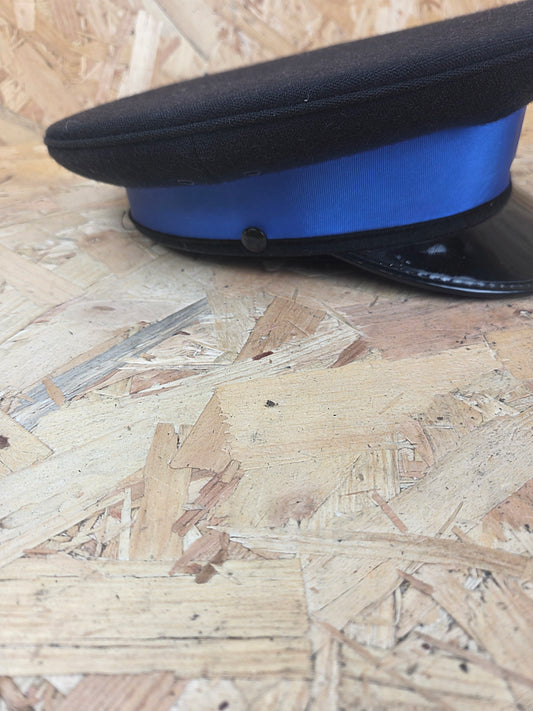 British Police PCSO Black Peaked Cap Royal Blue Band Bobby Hat Community Support Officer Fancy Dress