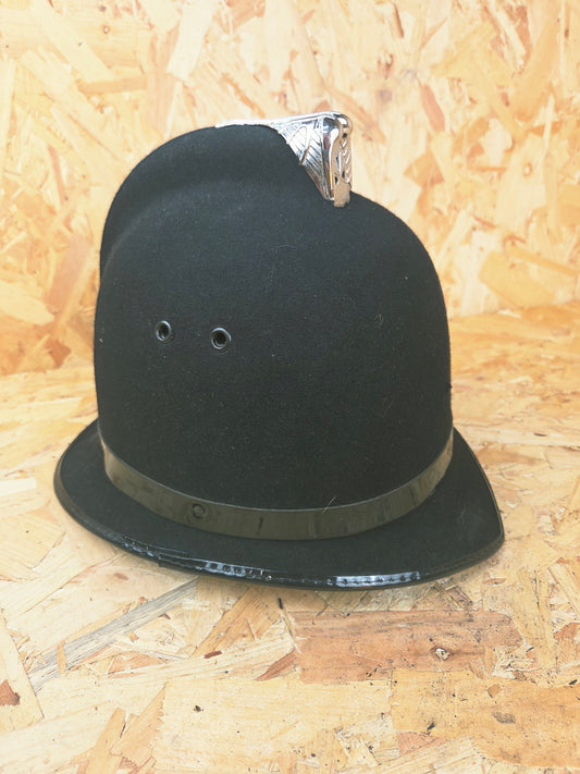 British Police Custodian Coxcomb Helmet Black Band Bobby Hat Fancy Dress TV Film Collector