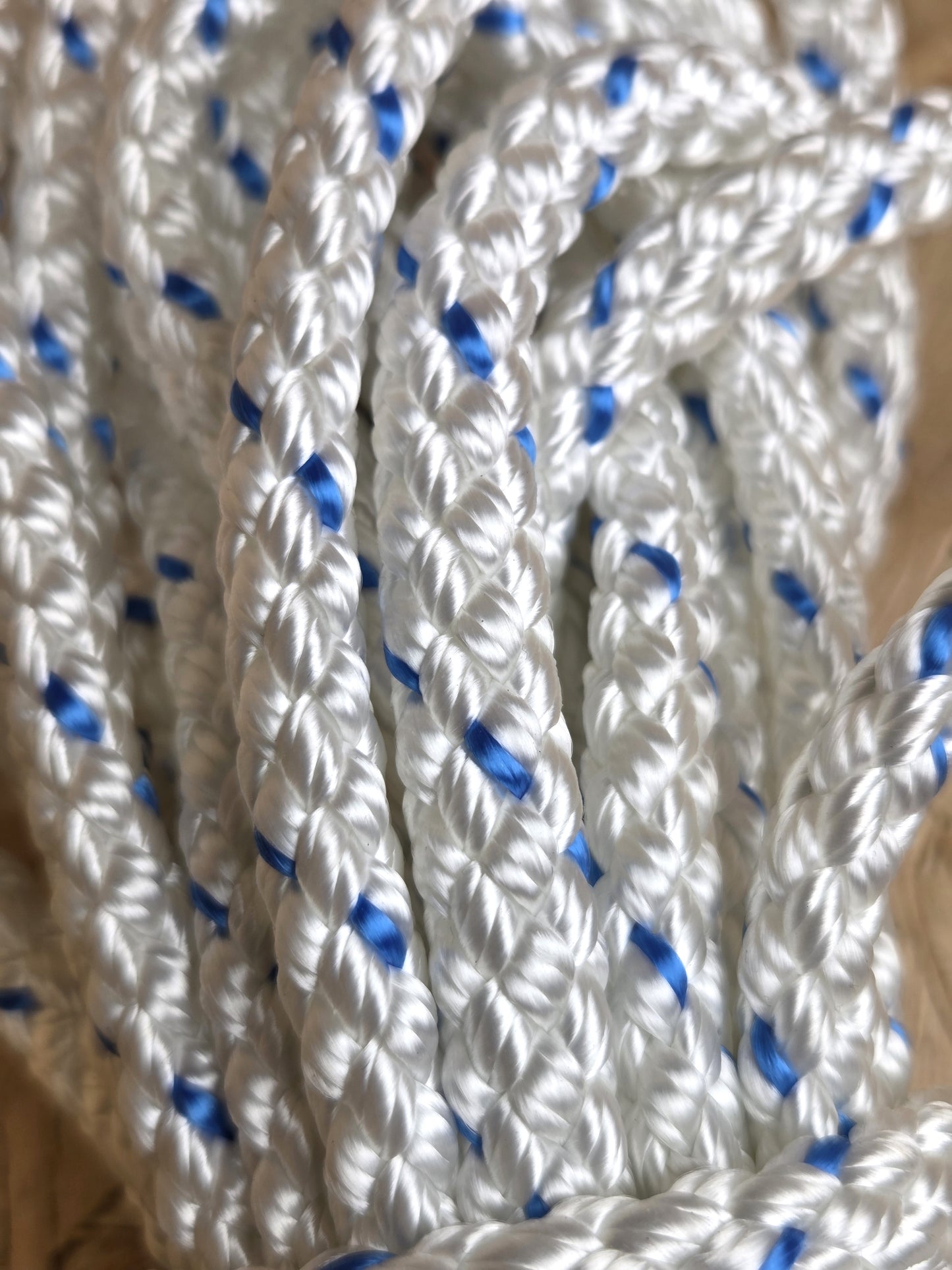 Polyester Rope 8 Plait White & Blue 9mm x 20m Strong Heavy Duty Boating DIY Camping Garden Mooring Boat Chandlery