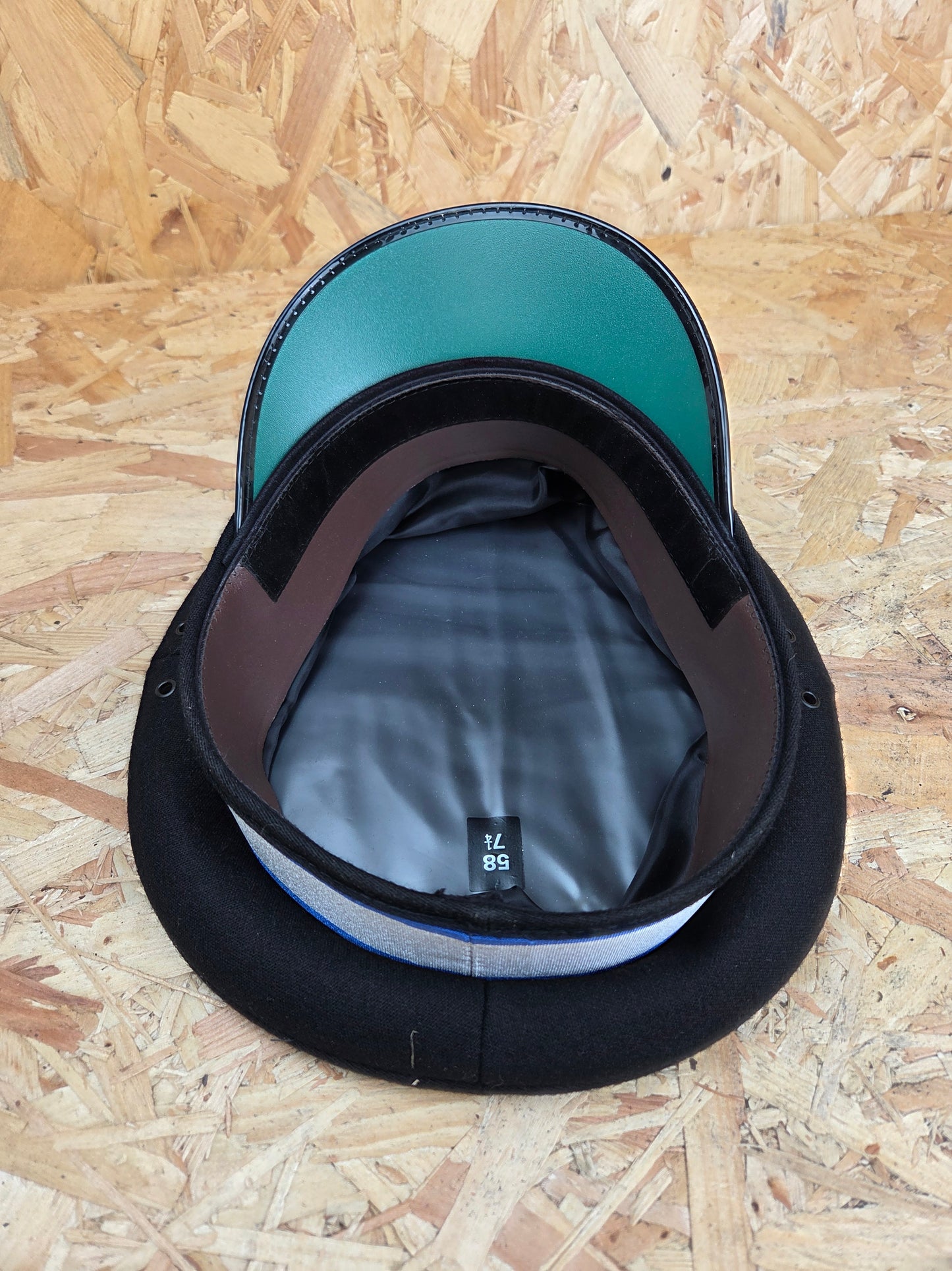 British Police Volunteer Cadet Black Peaked Cap Royal Blue and White Band Bobby Hat Fancy Dress TV Film Theatre Size 58