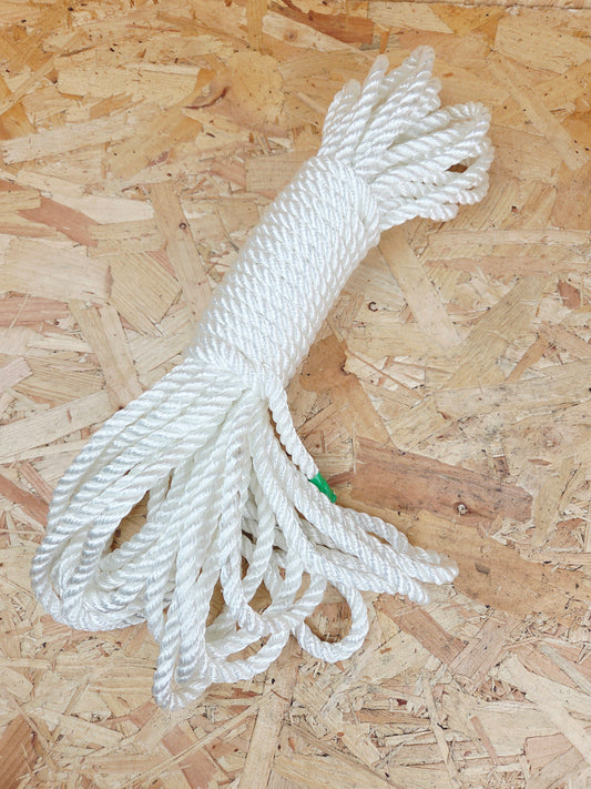 Nylon Rope 3 Strand White 8mm x 20m Strong Heavy Duty Boating DIY Camping Garden Mooring Boat Chandlery