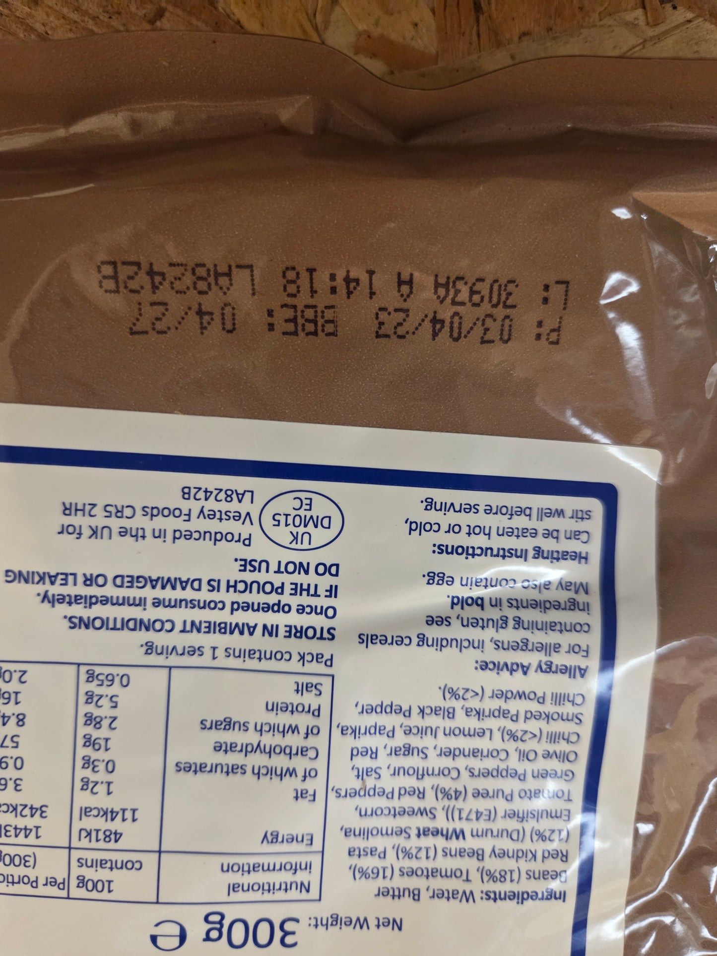 British Military Style Ration - Bean & Pasta Salad 300g Ready to Eat Meal