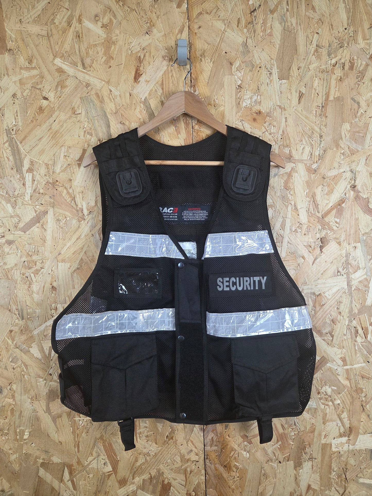 Black Security Tactical Vest With Klickfast Docks and Reflective Strips - One Size