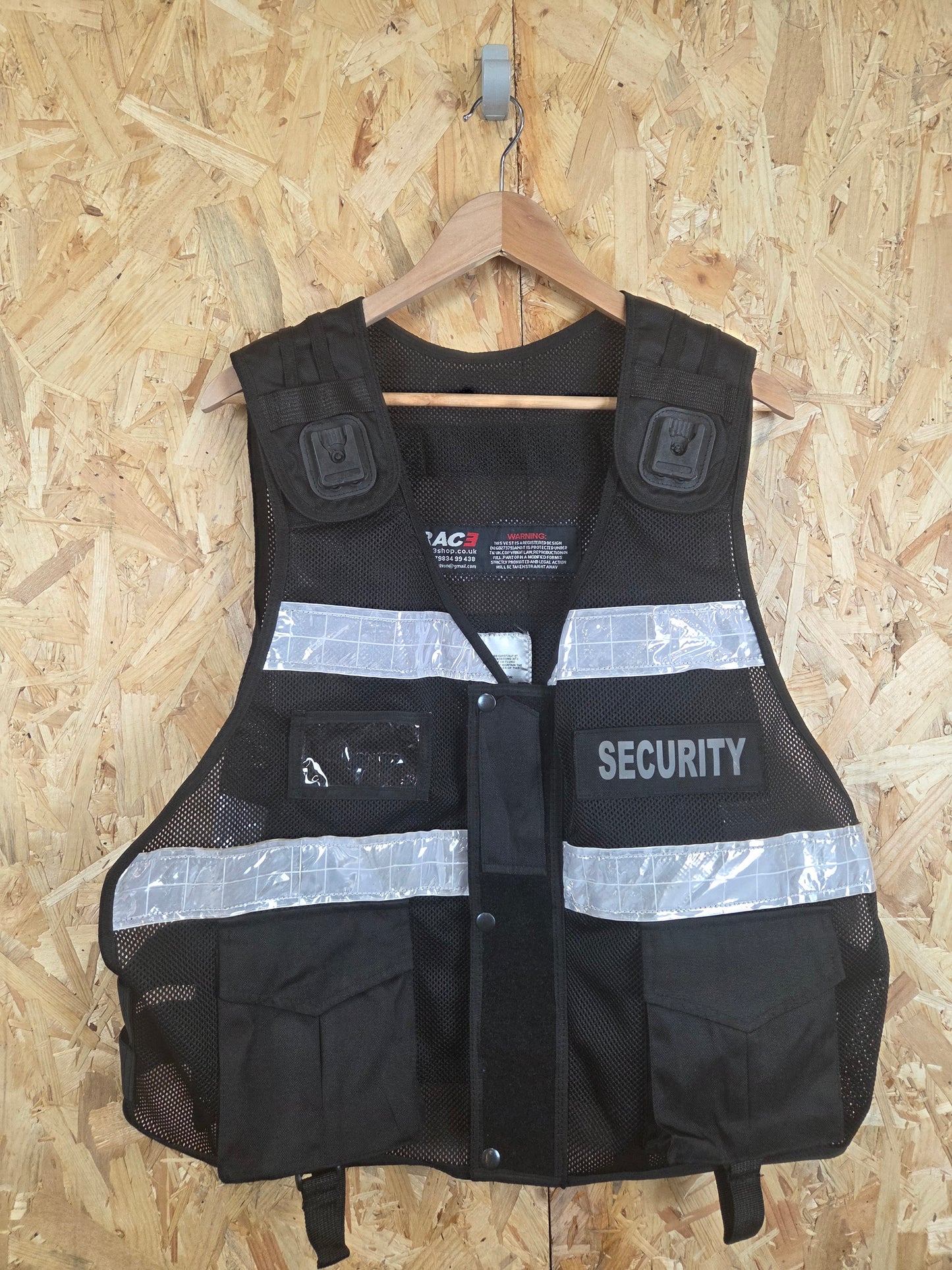 Black Security Tactical Vest With Klickfast Docks and Reflective Strips - One Size