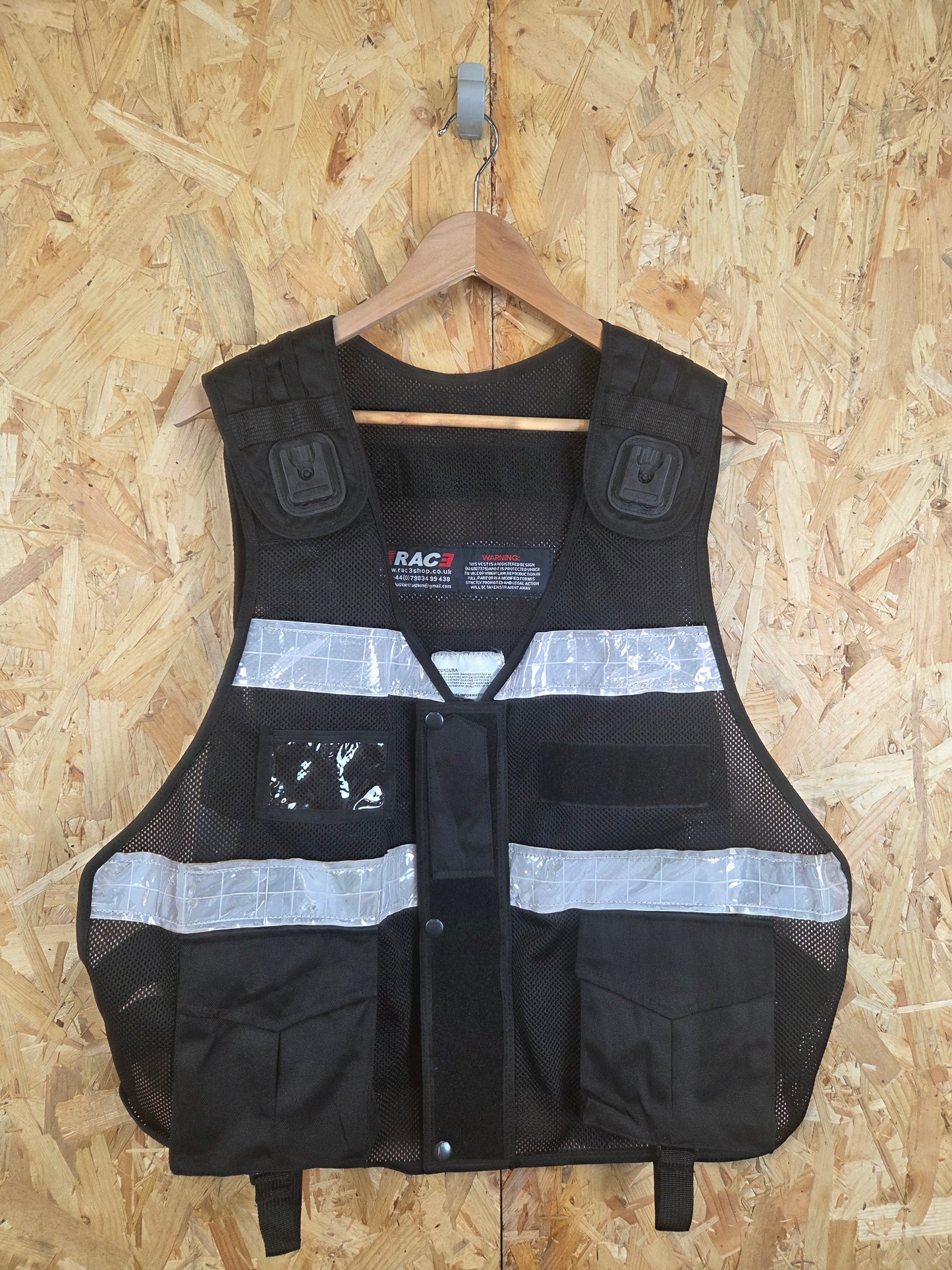 Black Security Tactical Vest With Klickfast Docks and Reflective Strips - One Size