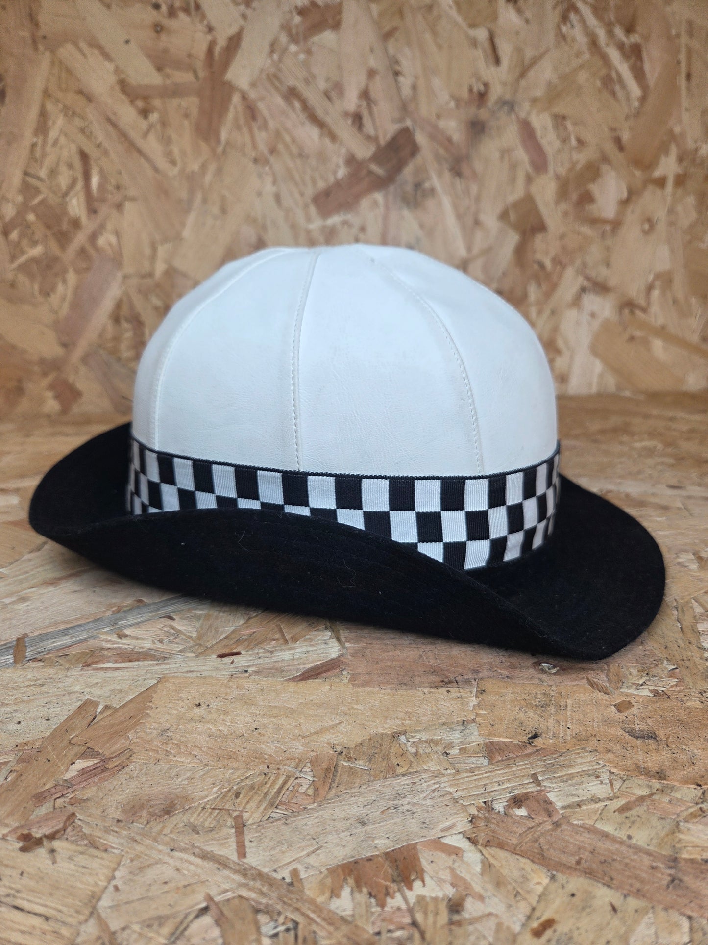British Police Womans White Bowler Black and White Chequered Band