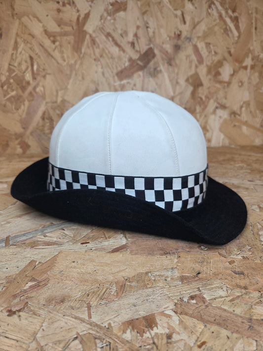 British Police Womans White Bowler Black and White Chequered Band