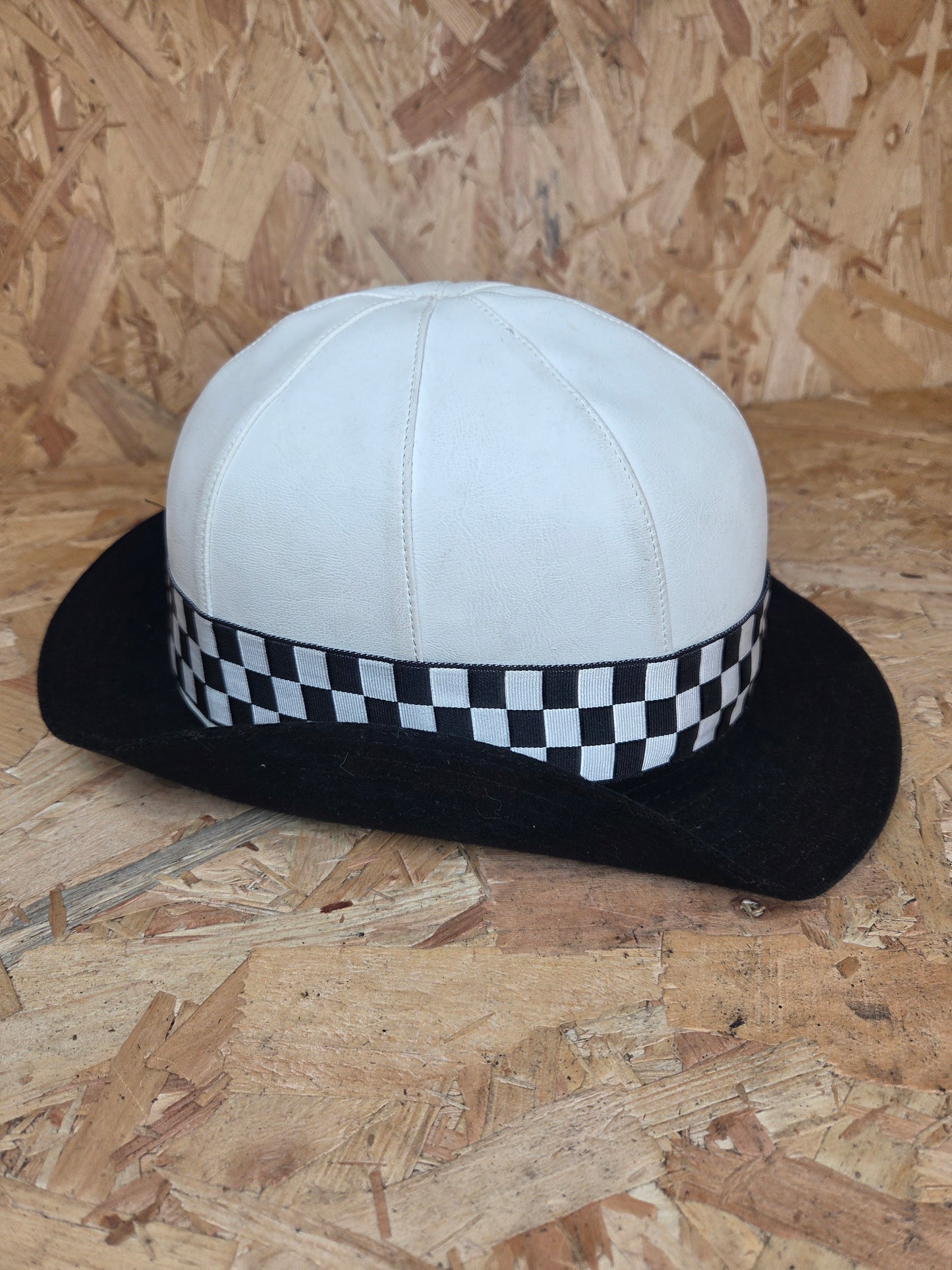 British Police Womans White Bowler Black and White Chequered Band