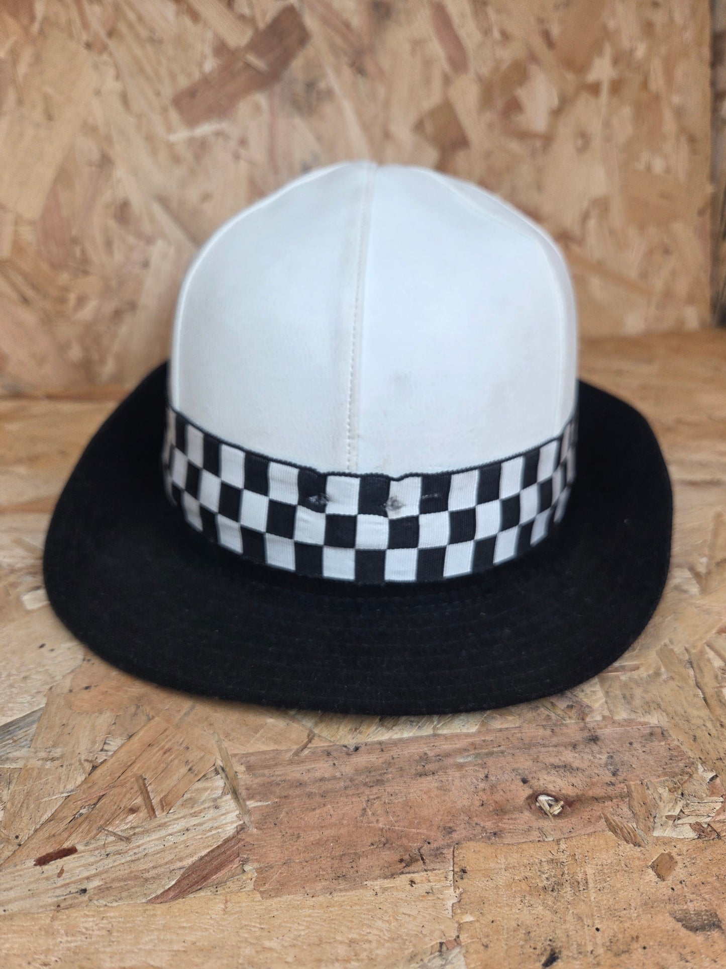 British Police Womans White Bowler Black and White Chequered Band
