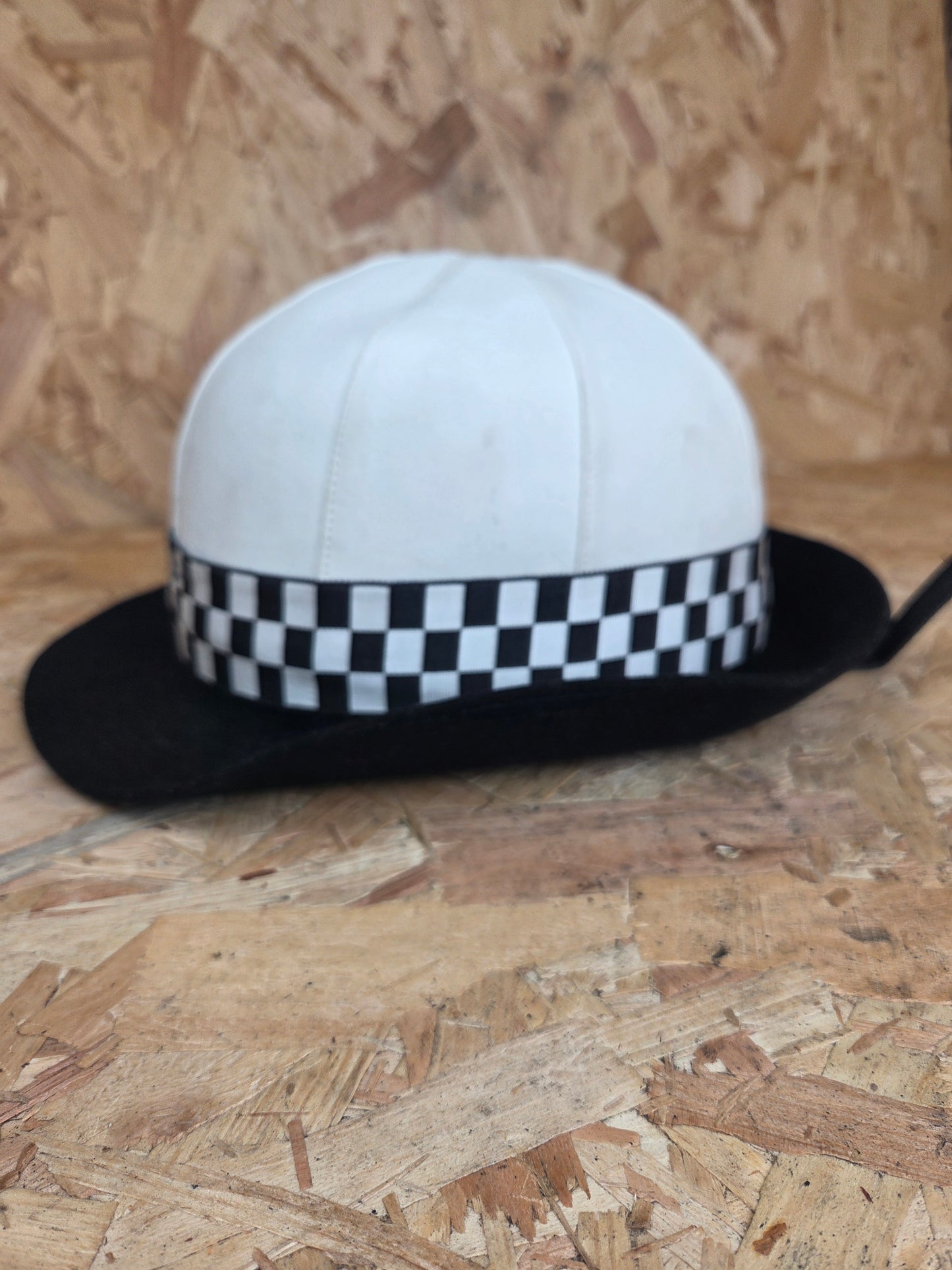 British Police Womans White Bowler Black and White Chequered Band