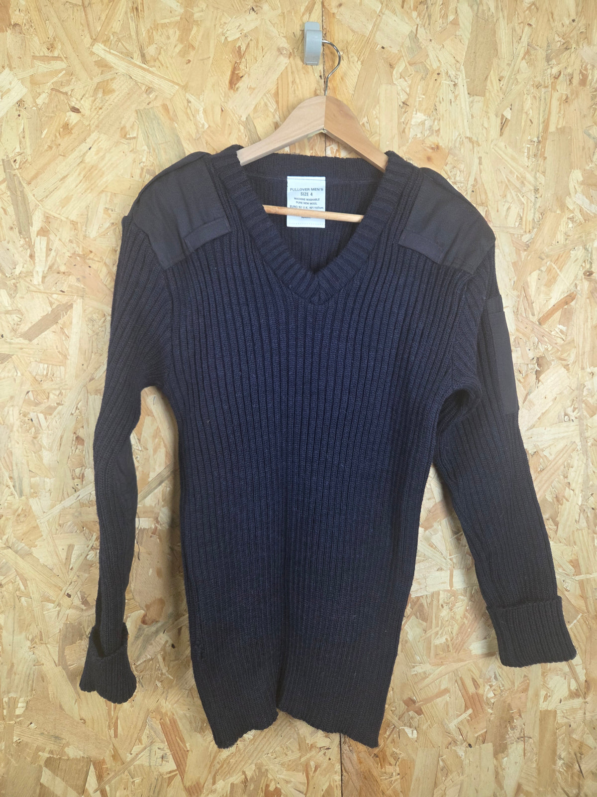 Genuine Police Navy Blue Pure Wool Jumper - Ribbed Knit