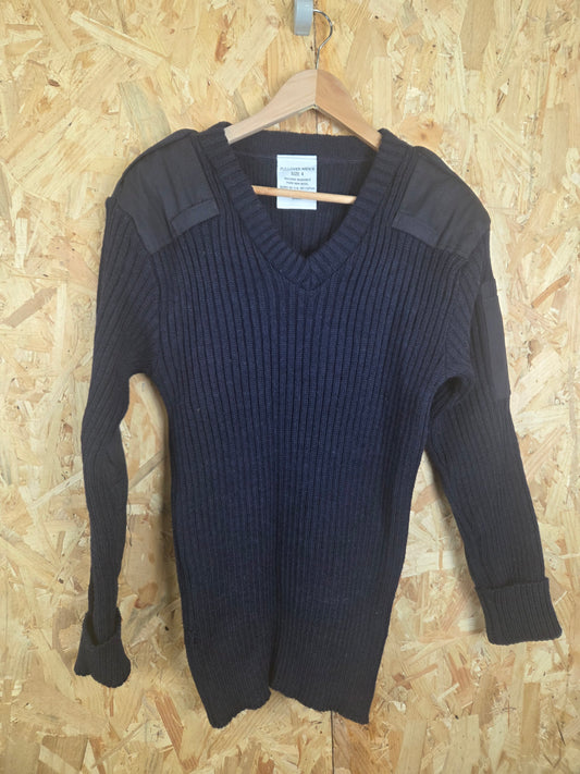 Genuine Police Navy Blue Pure Wool Jumper - Ribbed Knit Mens