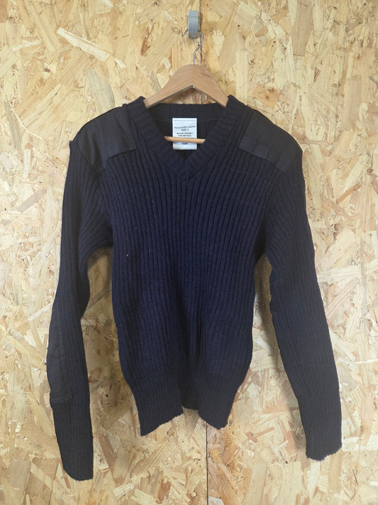 Genuine Police Navy Blue Pure Wool Jumper - Ribbed Knit Womens