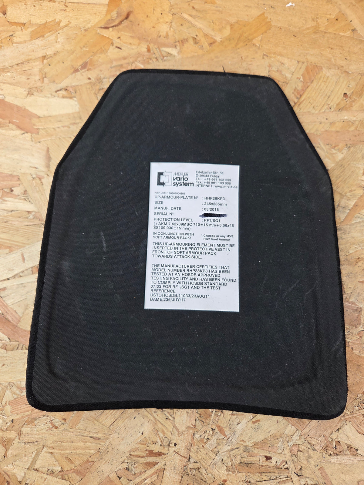 Mehler Ballistic Plate - Level RF1/SG1 - 245x285mm