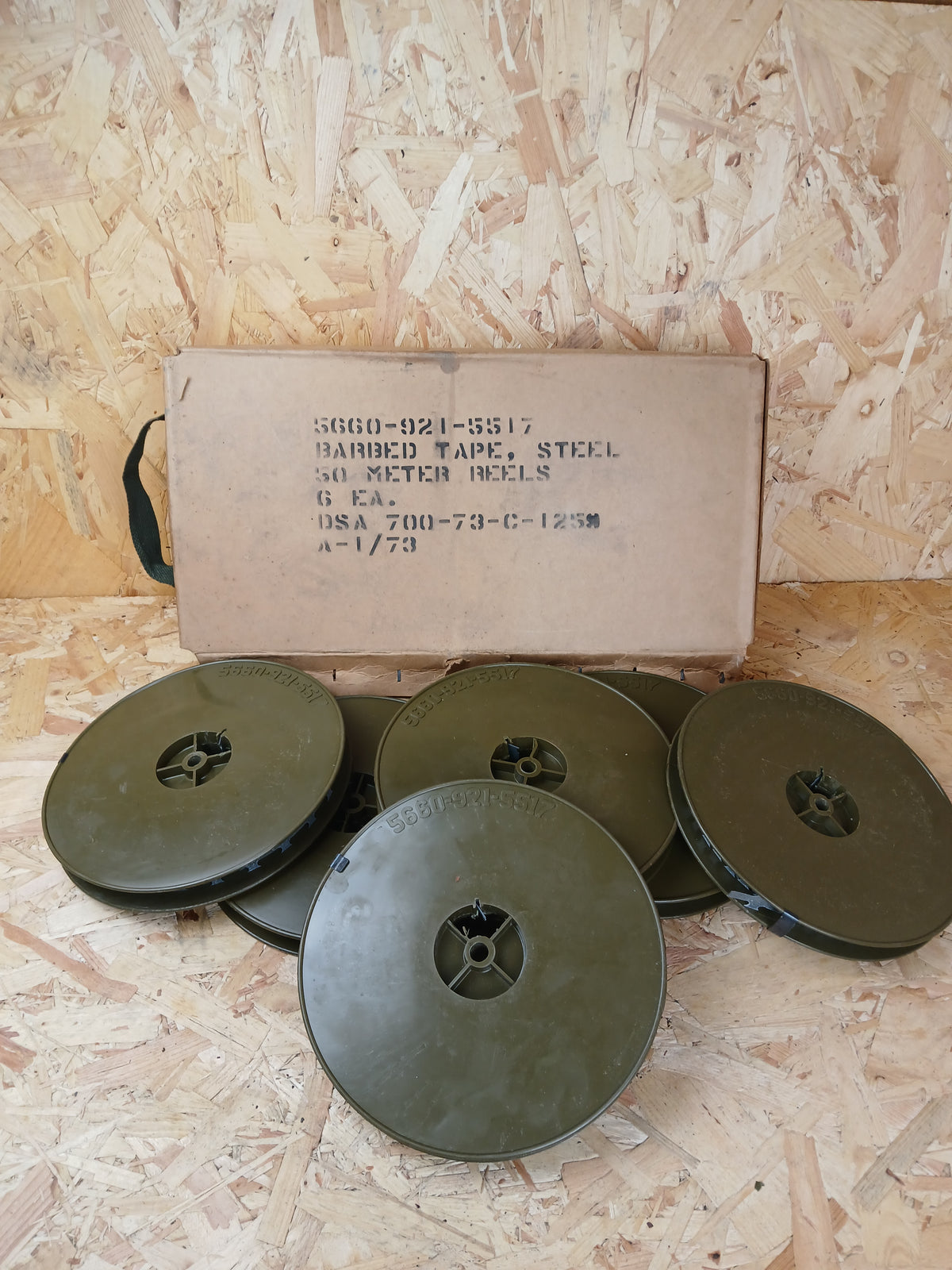 Genuine American Military Surplus Steel Barbed Wire Tape - 6 x 50m Reel Olive Green