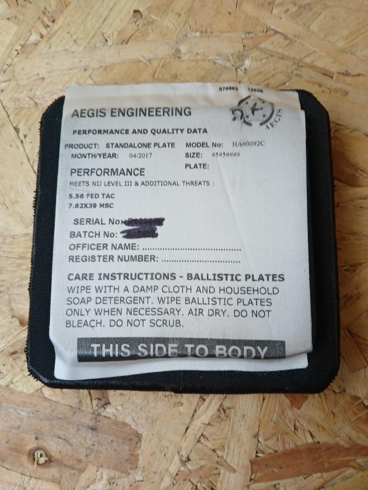 Aegis  NIJ Level III Stand Alone Ballistic Armour Plate - HA0092C SAPI