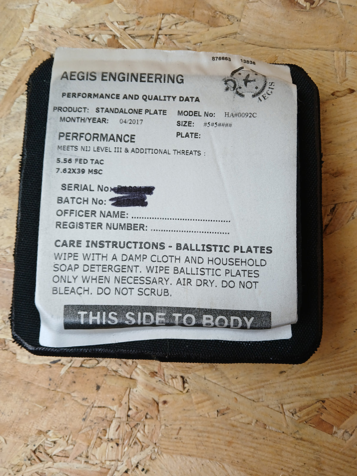 Aegis  NIJ Level III Stand Alone Ballistic Armour Plate - HA0092C SAPI