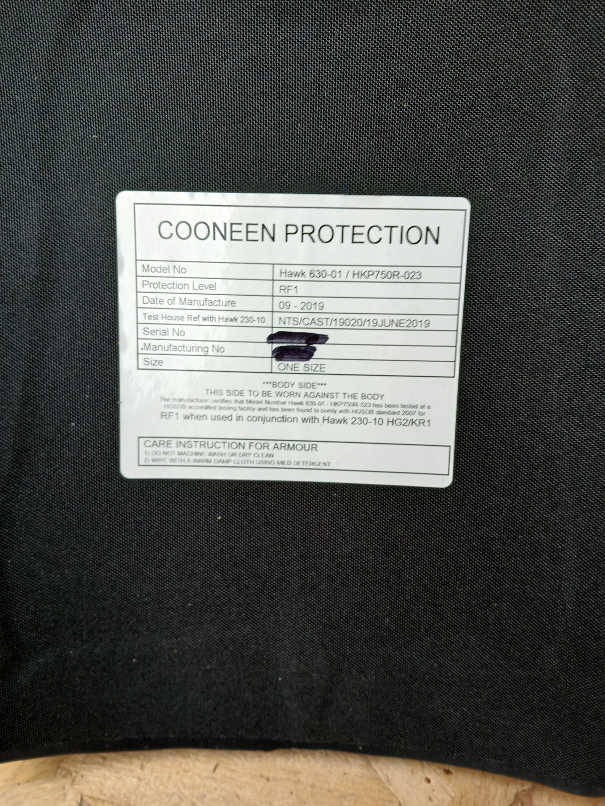 Cooneen Ballistic Plate - Level RF1 - 245x285mm - HKP750R-023