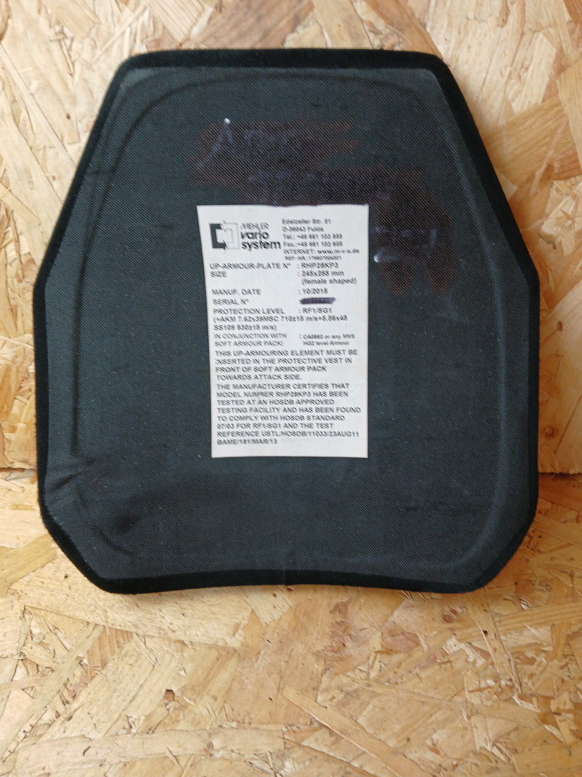 Mehler Female Ballistic Plate - Level RF1/SG1 - 245x285mm - RHP28KP3
