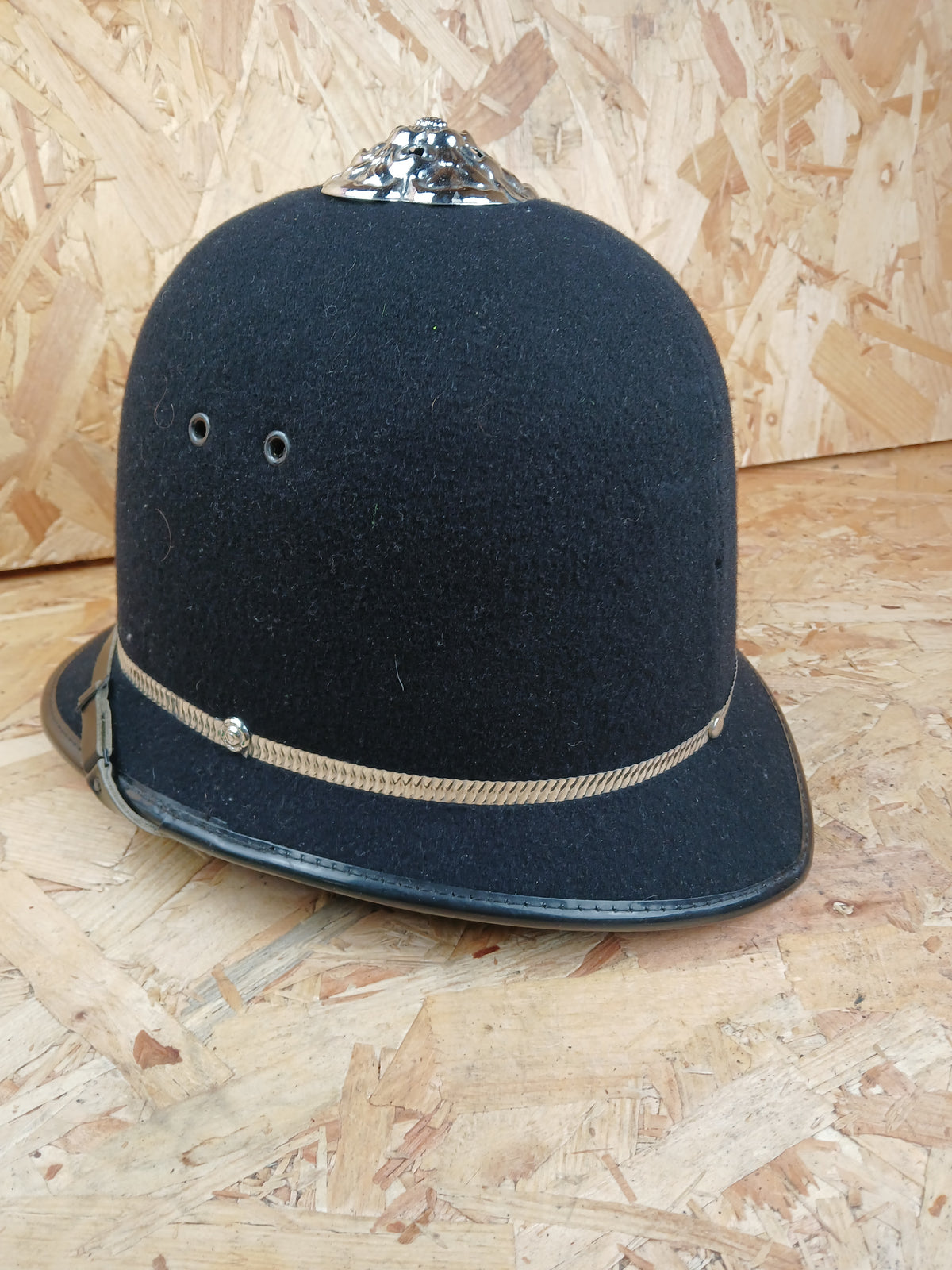 Genuine British Police Black Custodian Rosetop Helmet - Silver Band