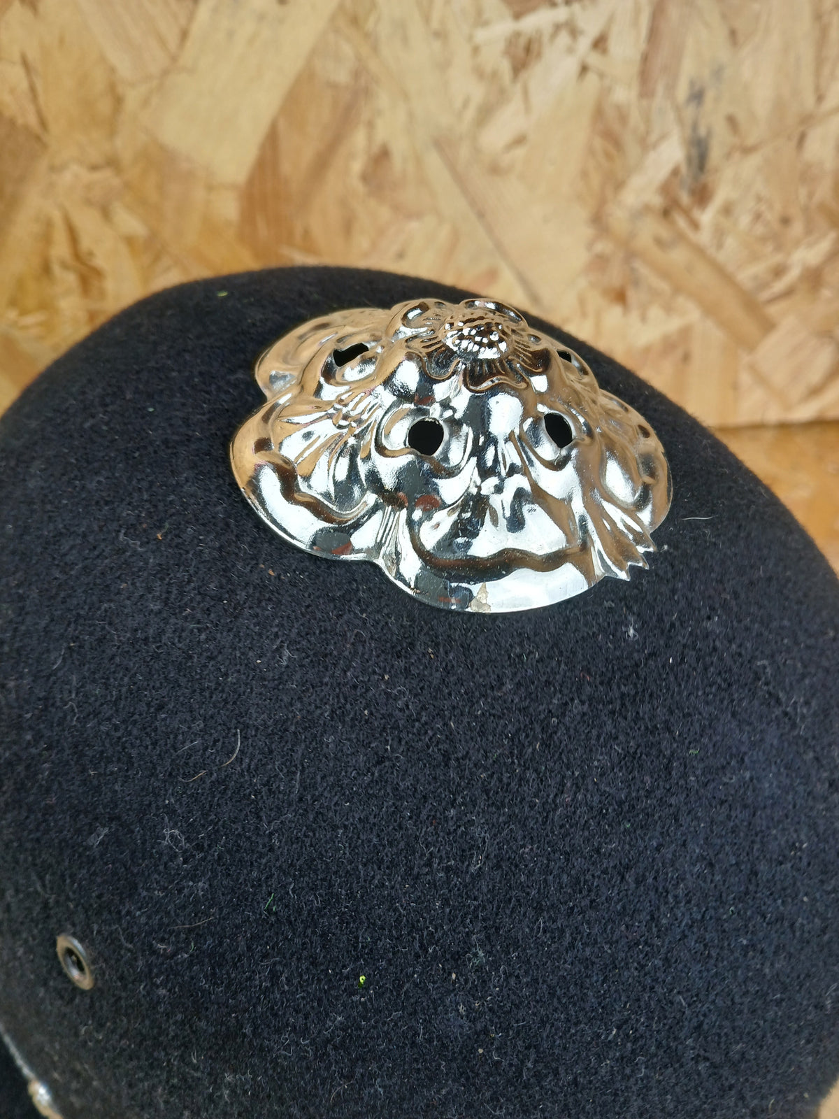 Genuine British Police Black Custodian Rosetop Helmet - Silver Band