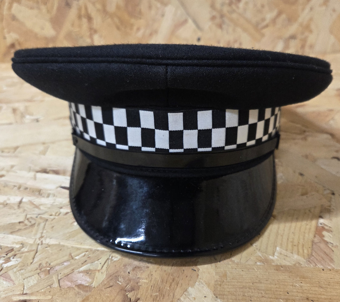 British Police Black Peaked Cap Black and White Chequered Band
