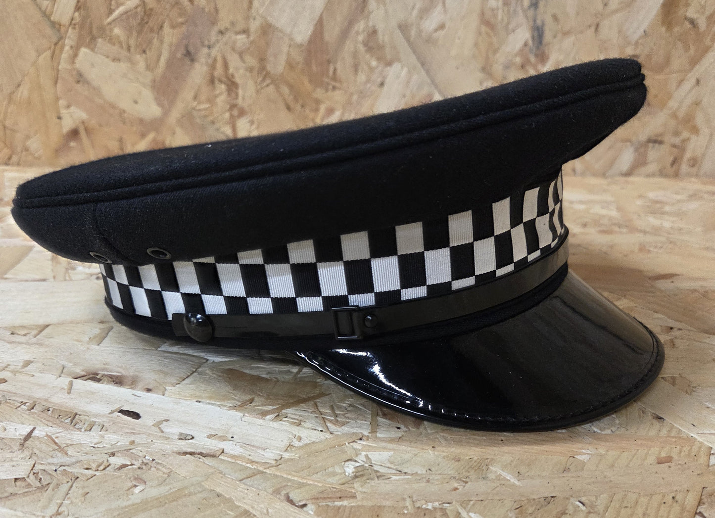 British Police Black Peaked Cap Black and White Chequered Band