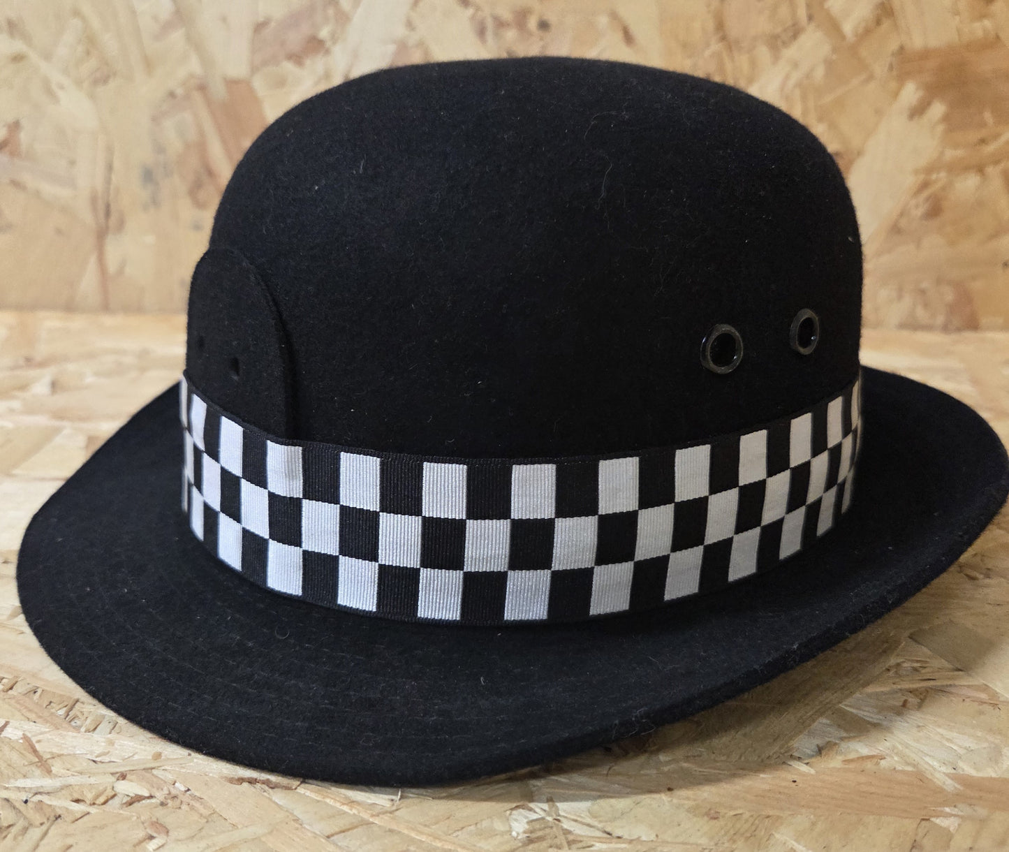 British Police Black Bowler Black and White Chequered Band