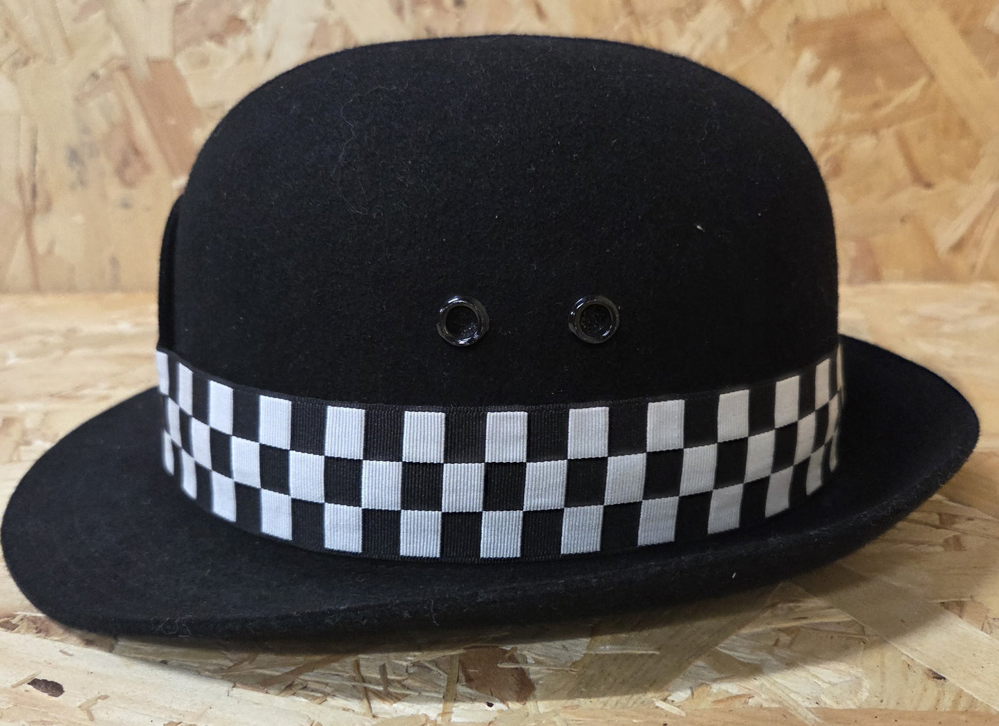 British Police Black Bowler Black and White Chequered Band