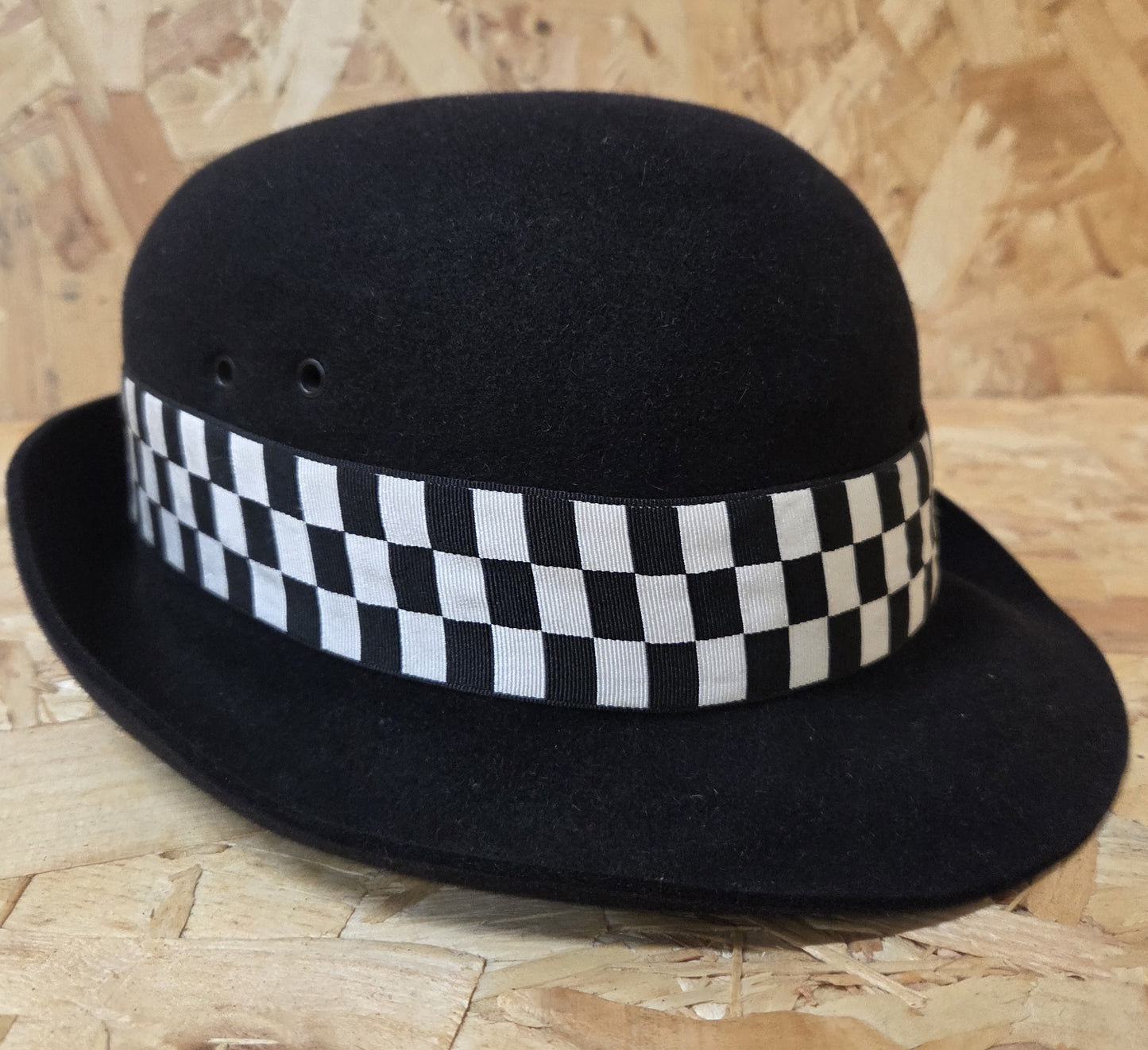 British Police Black Bowler Black and White Chequered Band