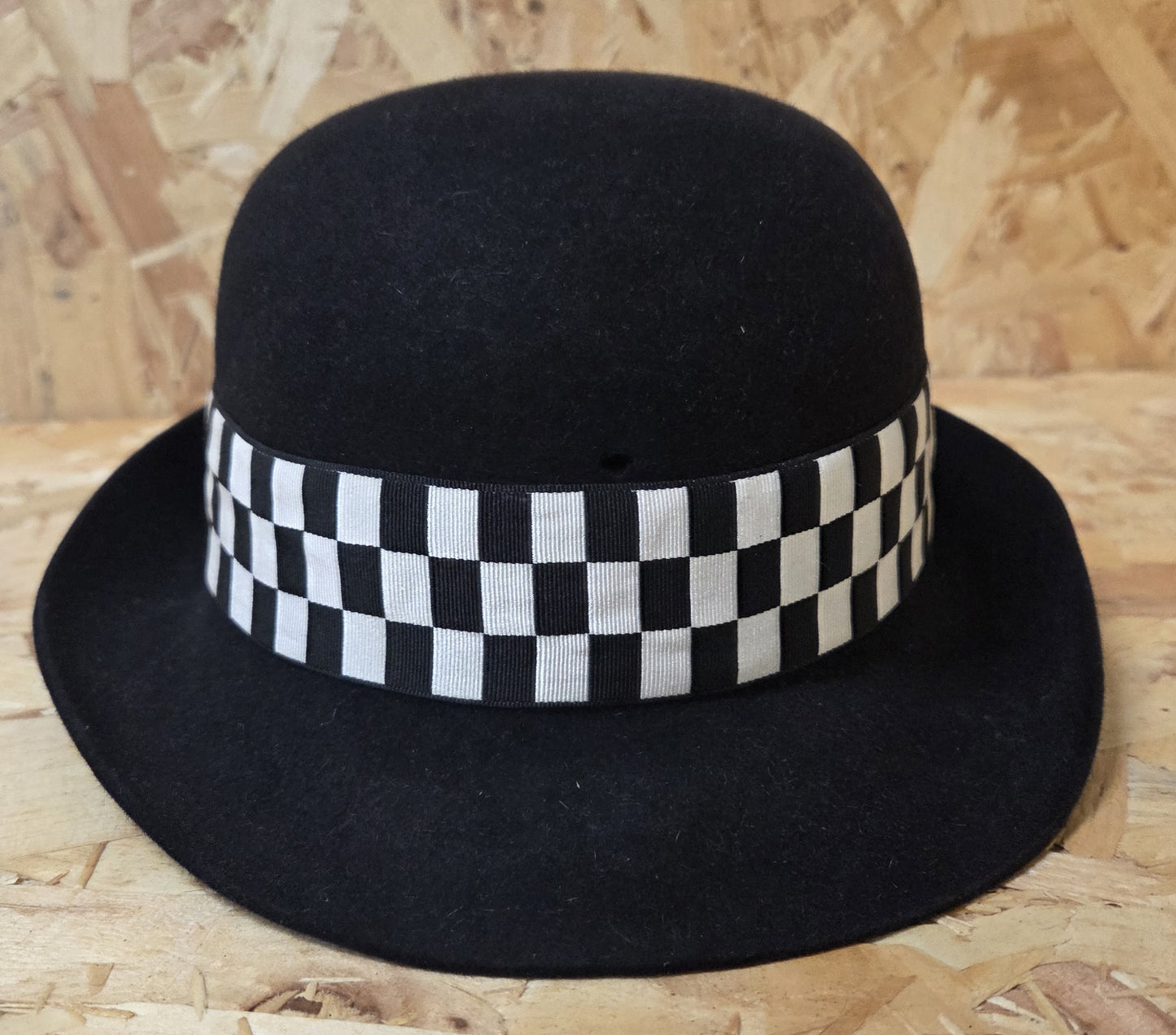 British Police Black Bowler Black and White Chequered Band
