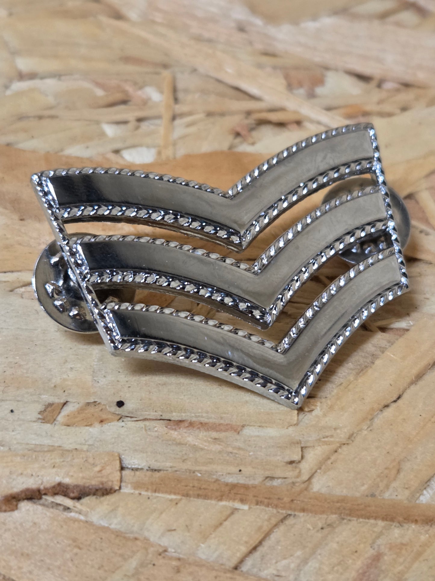 British Police Pair of Sergeants Rank Metal Silver Colour Chevron Badges
