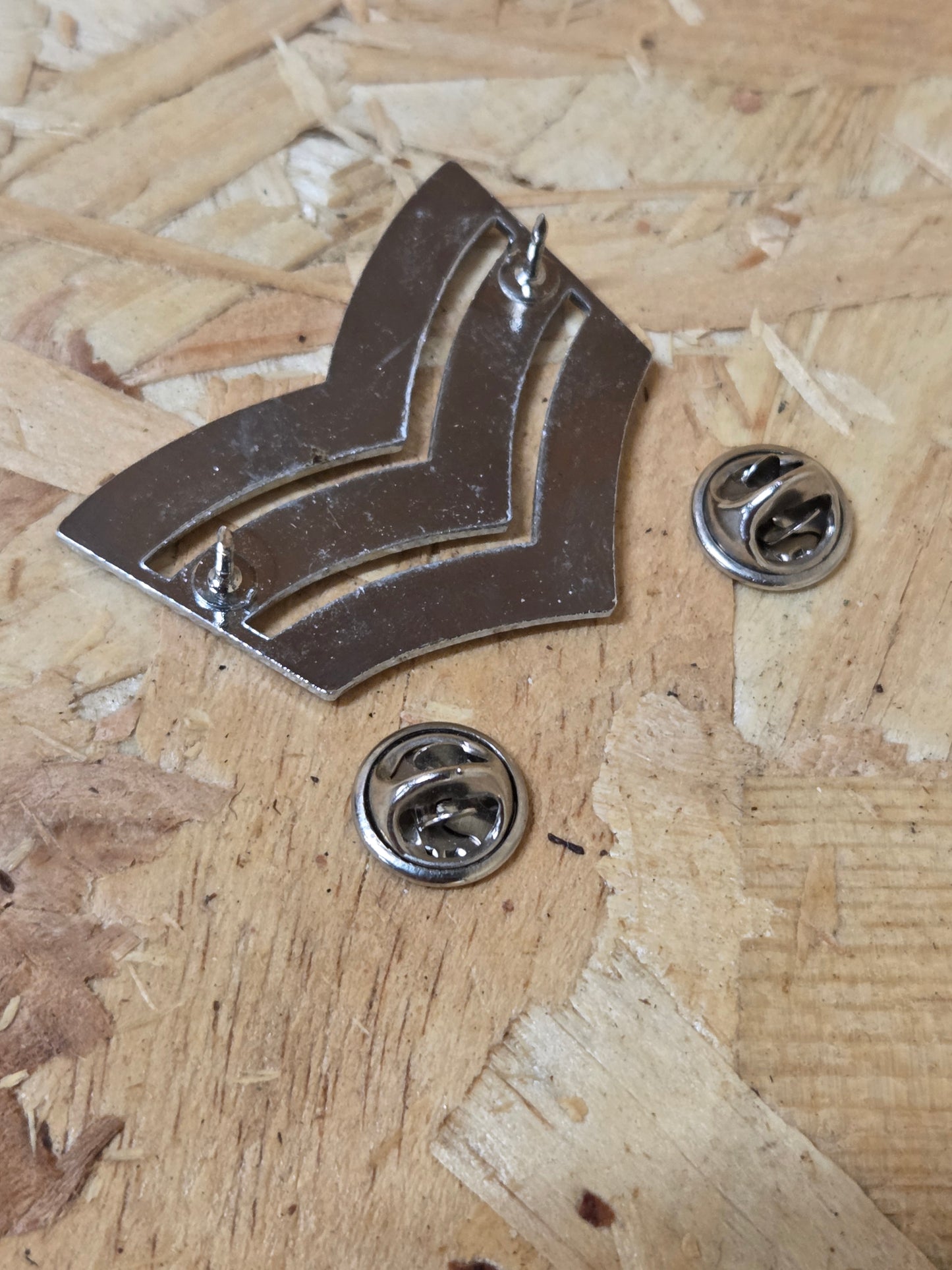 British Police Pair of Sergeants Rank Metal Silver Colour Chevron Badges