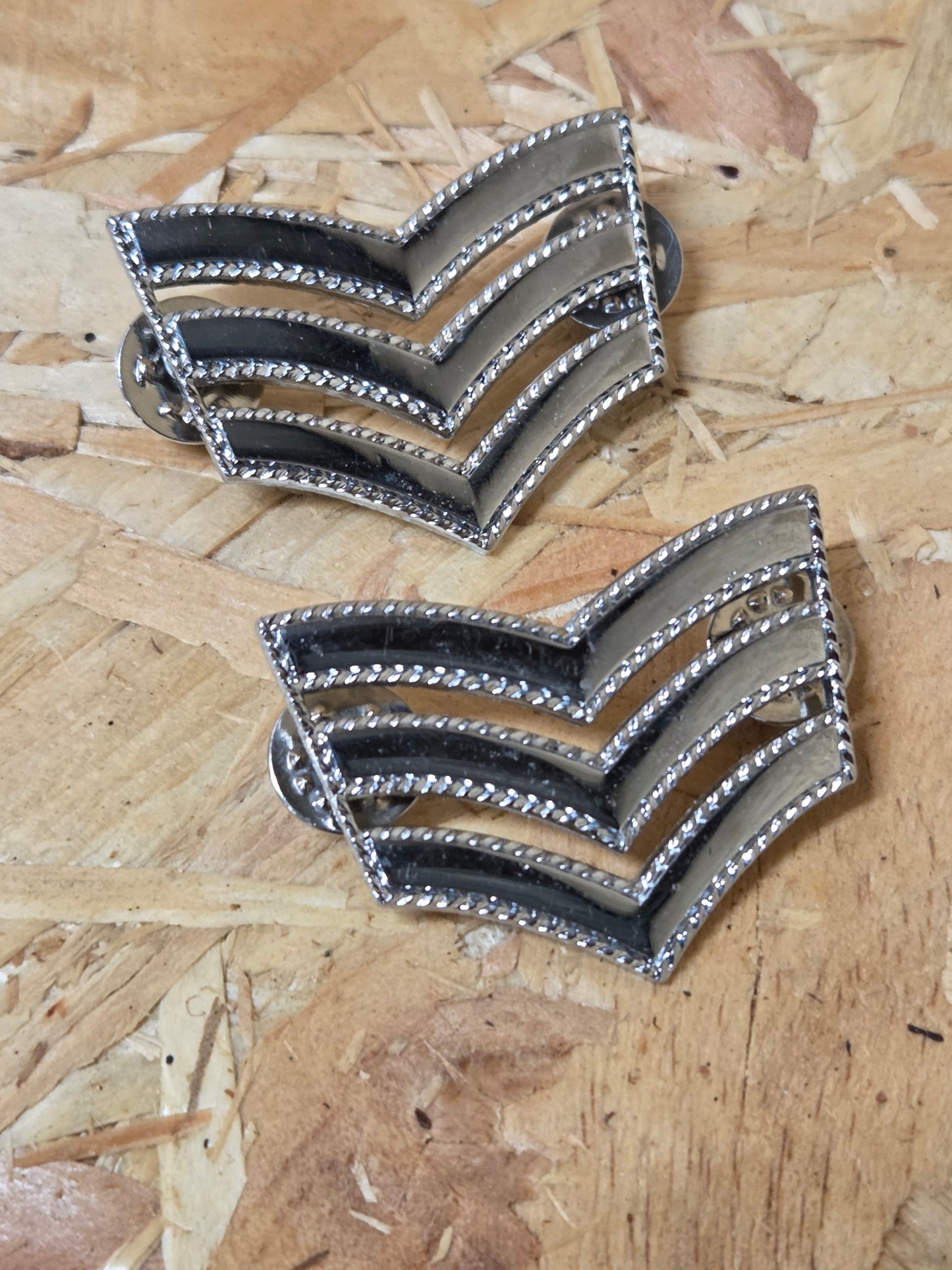 British Police Pair of Sergeants Rank Metal Silver Colour Chevron Badges
