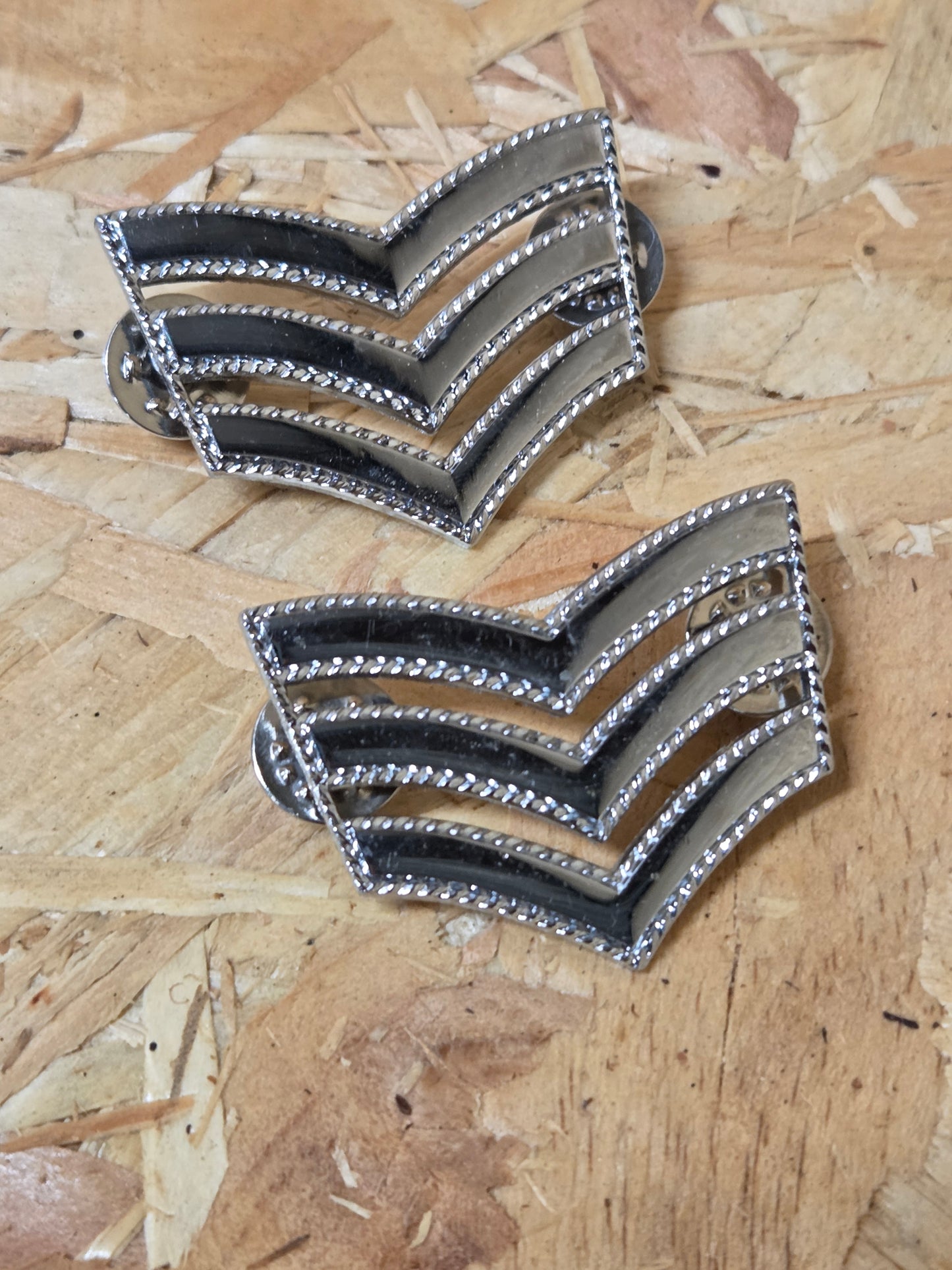 British Police Pair of Sergeants Rank Metal Silver Colour Chevron Badges