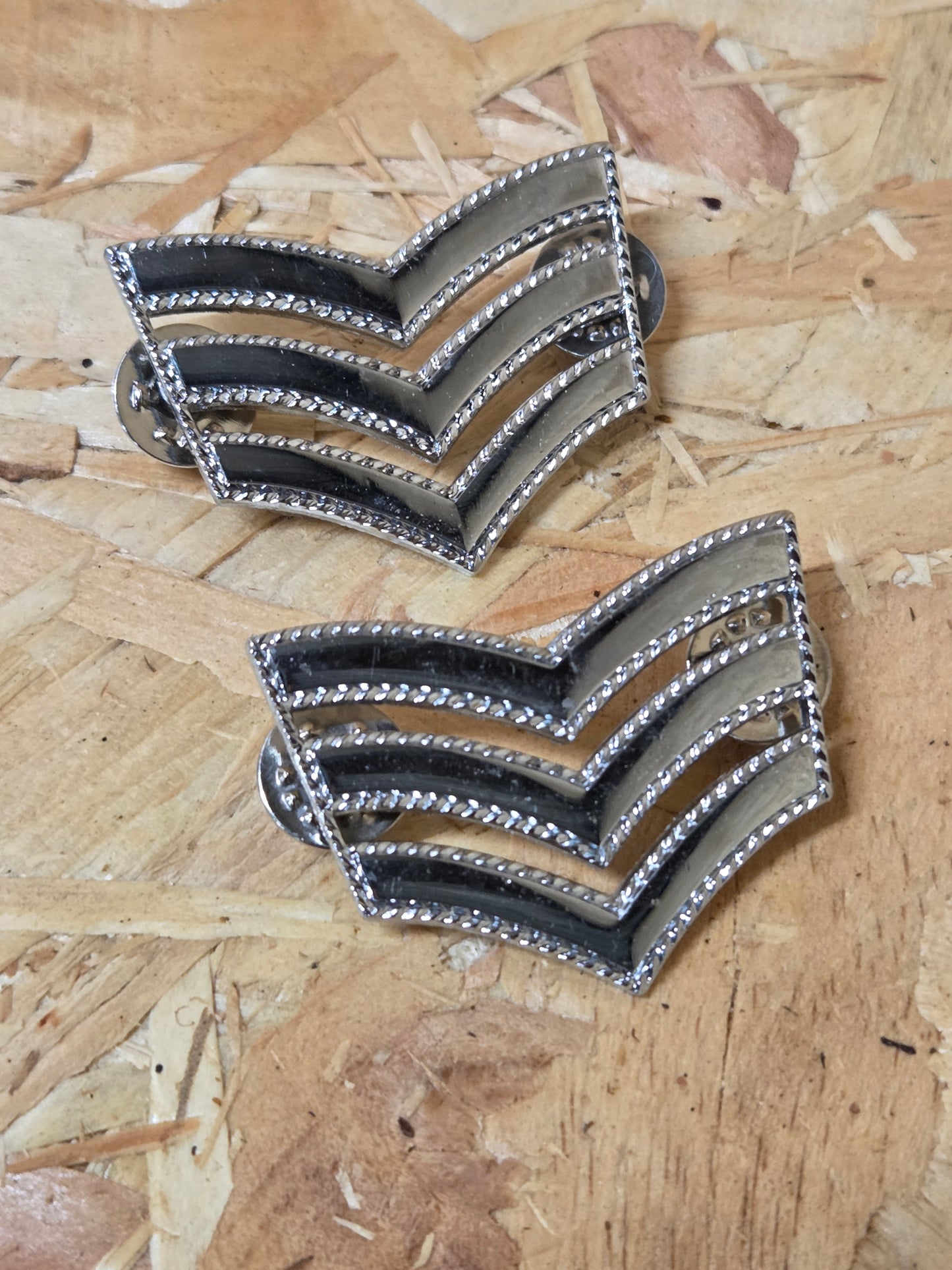 British Police Pair of Sergeants Rank Metal Silver Colour Chevron Badges