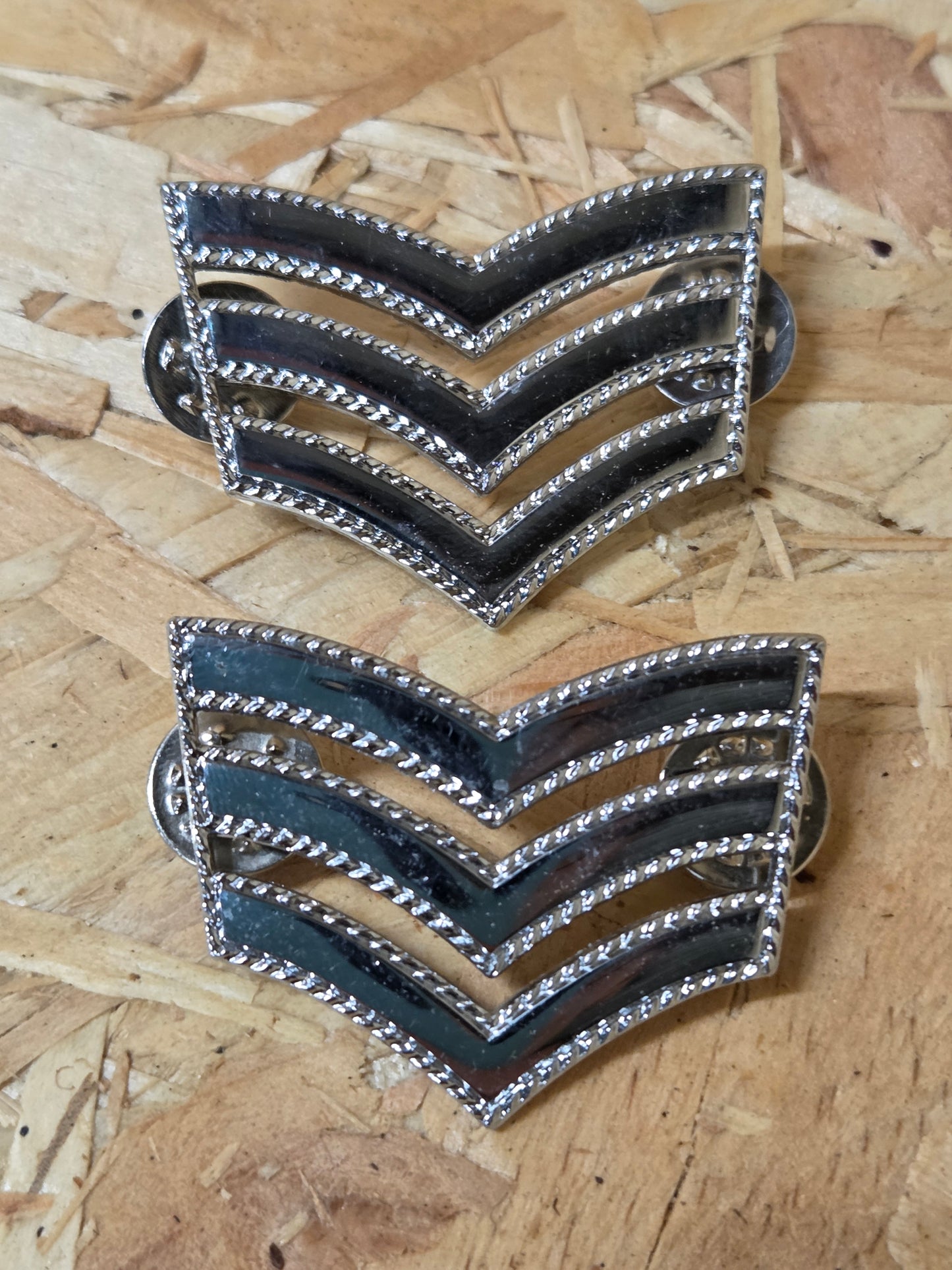 British Police Pair of Sergeants Rank Metal Silver Colour Chevron Badges